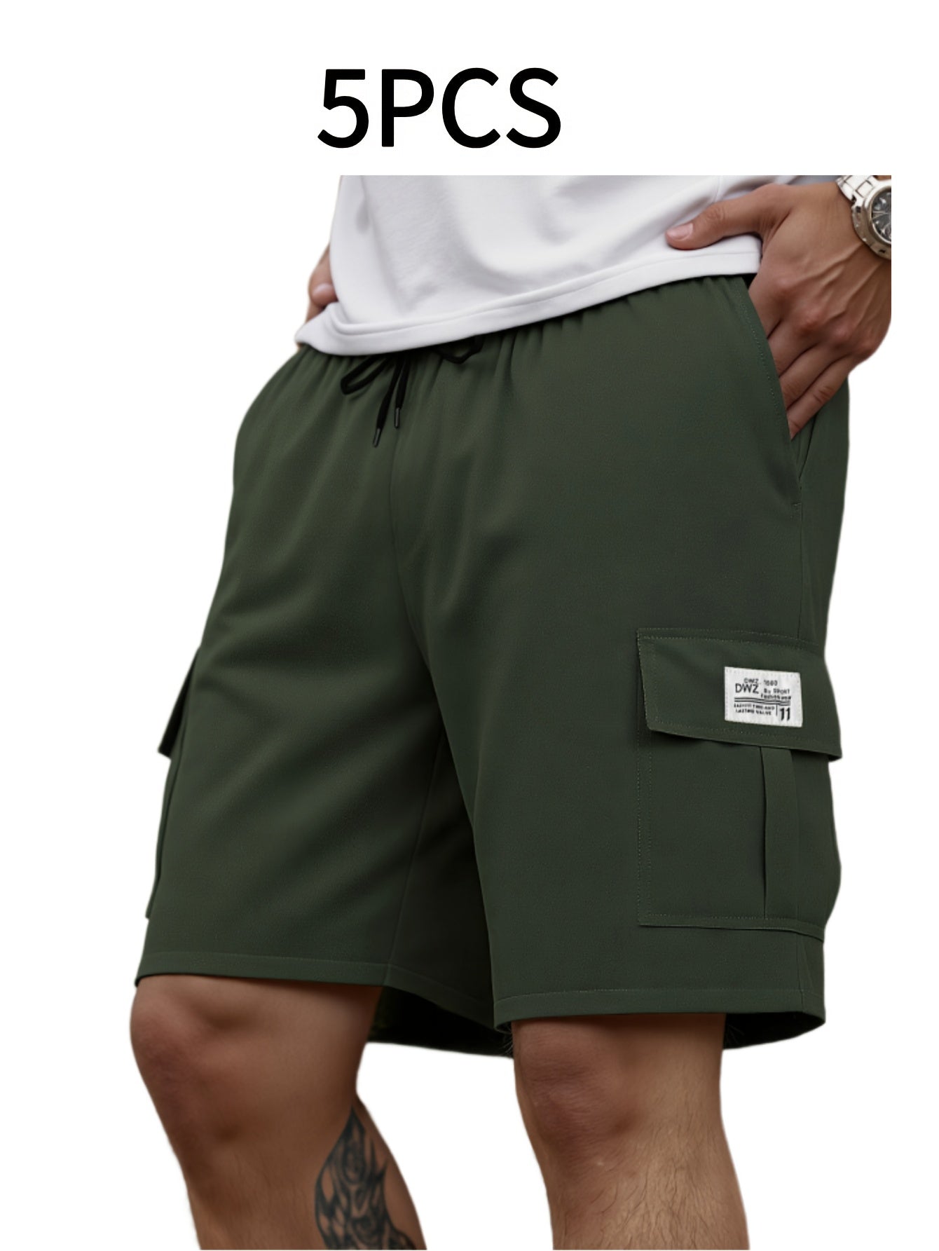 5pcs Set Of Men'S Shorts, Casual Loose-fitting Shorts, Summer Knee-length Pants, Trendy Straight-leg Casual Knee-length Shorts, Basketball Shorts, Summer Men'S Multi-pocket Waist Drawstring Adjustable Durable Casual Work Shor