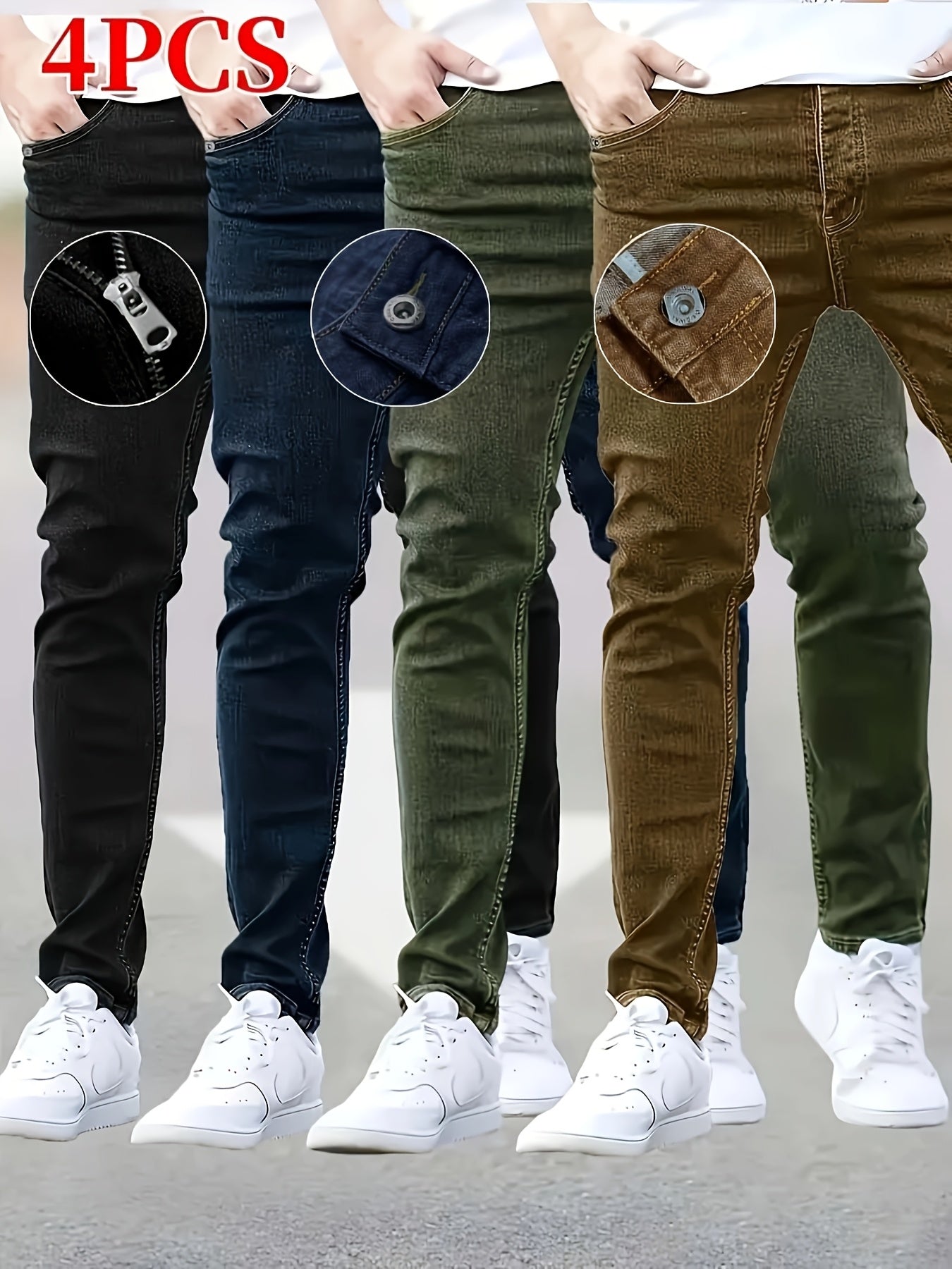 4 Pack High Street Fashion Men's Jeans - Versatile Stretch Slim Fit Men's Jeans