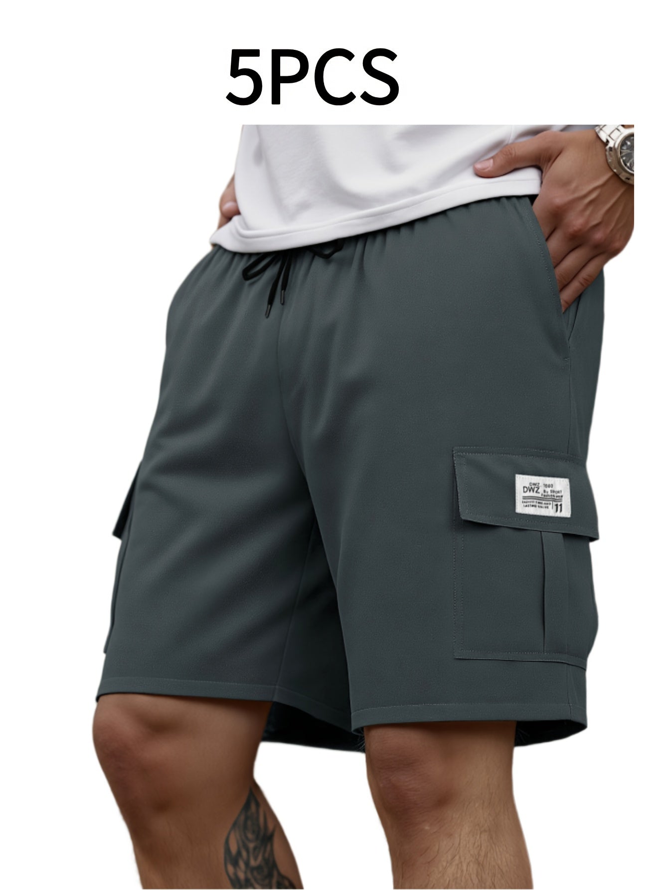 5pcs Set Of Men'S Shorts, Casual Loose-fitting Shorts, Summer Knee-length Pants, Trendy Straight-leg Casual Knee-length Shorts, Basketball Shorts, Summer Men'S Multi-pocket Waist Drawstring Adjustable Durable Casual Work Shor