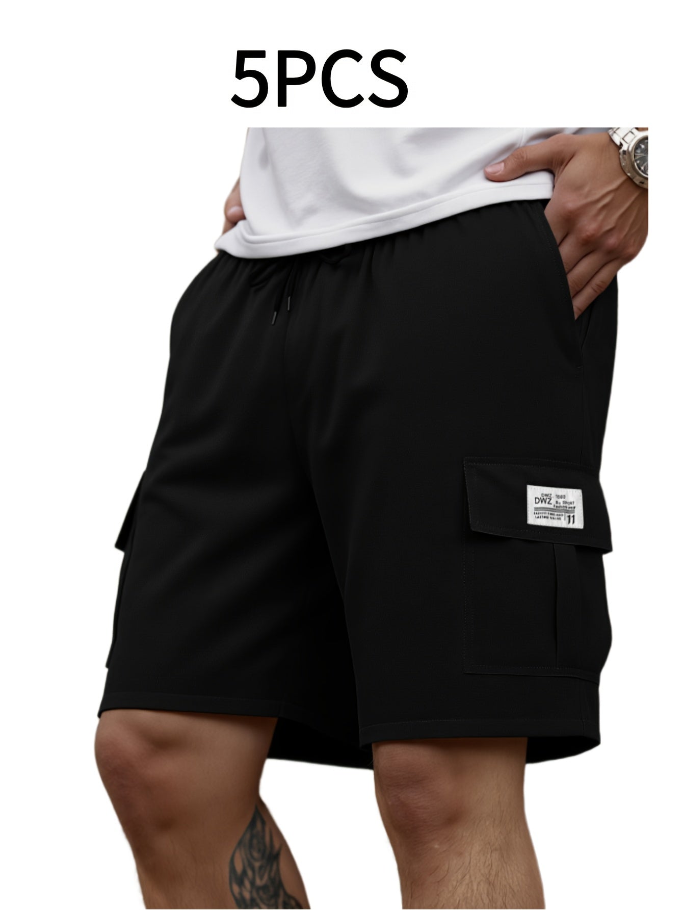 5pcs Set Of Men'S Shorts, Casual Loose-fitting Shorts, Summer Knee-length Pants, Trendy Straight-leg Casual Knee-length Shorts, Basketball Shorts, Summer Men'S Multi-pocket Waist Drawstring Adjustable Durable Casual Work Shor