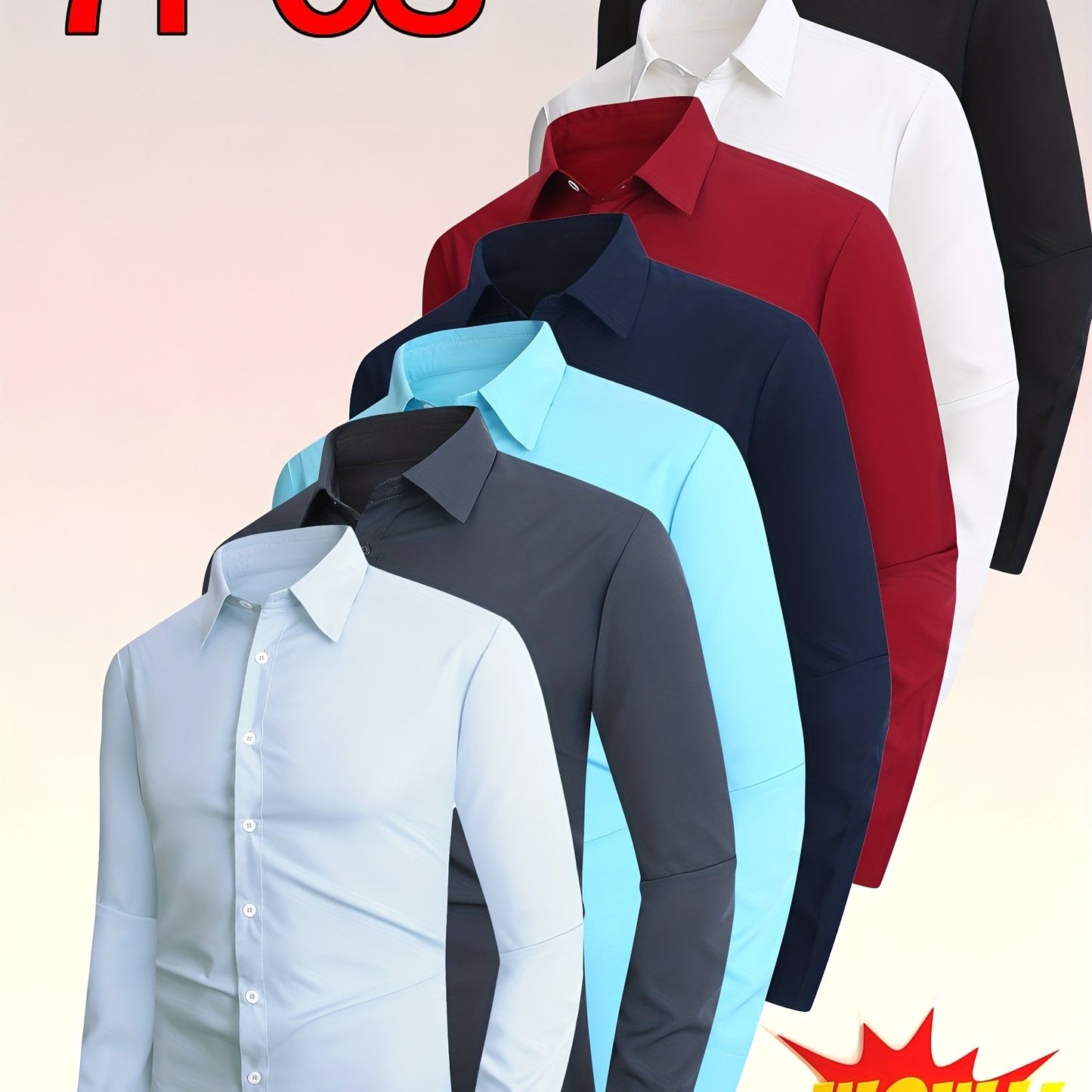 7pcs Set Men's Wrinkle-Resistant Non-Iron Shirts - Heavy-Duty Stretch Fabric Dress Shirts (, White, Black, Burgundy) - All-Season Office, Business & Casual Wear - Tummy Control Collared Button-Up Long Sleeve Button-