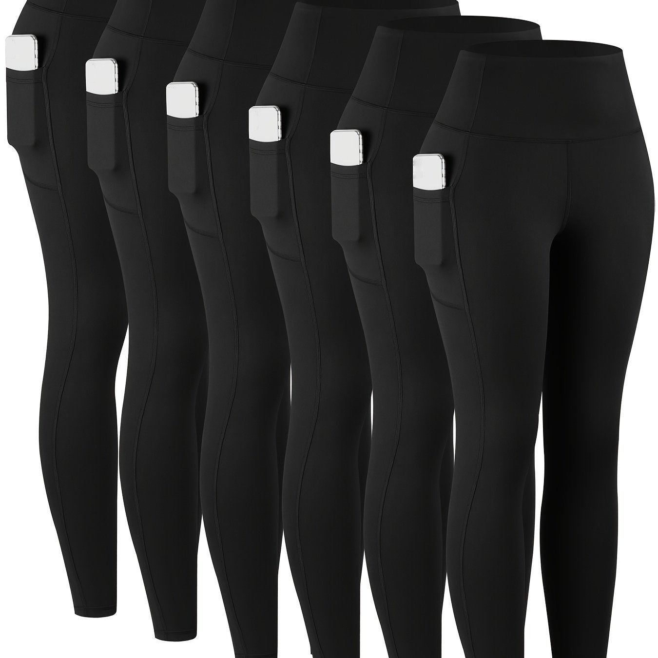 6pcs Women's High-Waisted Leggings - Non-See-Through Pants with Side Pockets, Stretchy All-Season & Casual Pants, Machine Washable Everyday Pants for Women, Leggings for Women, Leggings with Pockets, Womens Leggings, Women Le