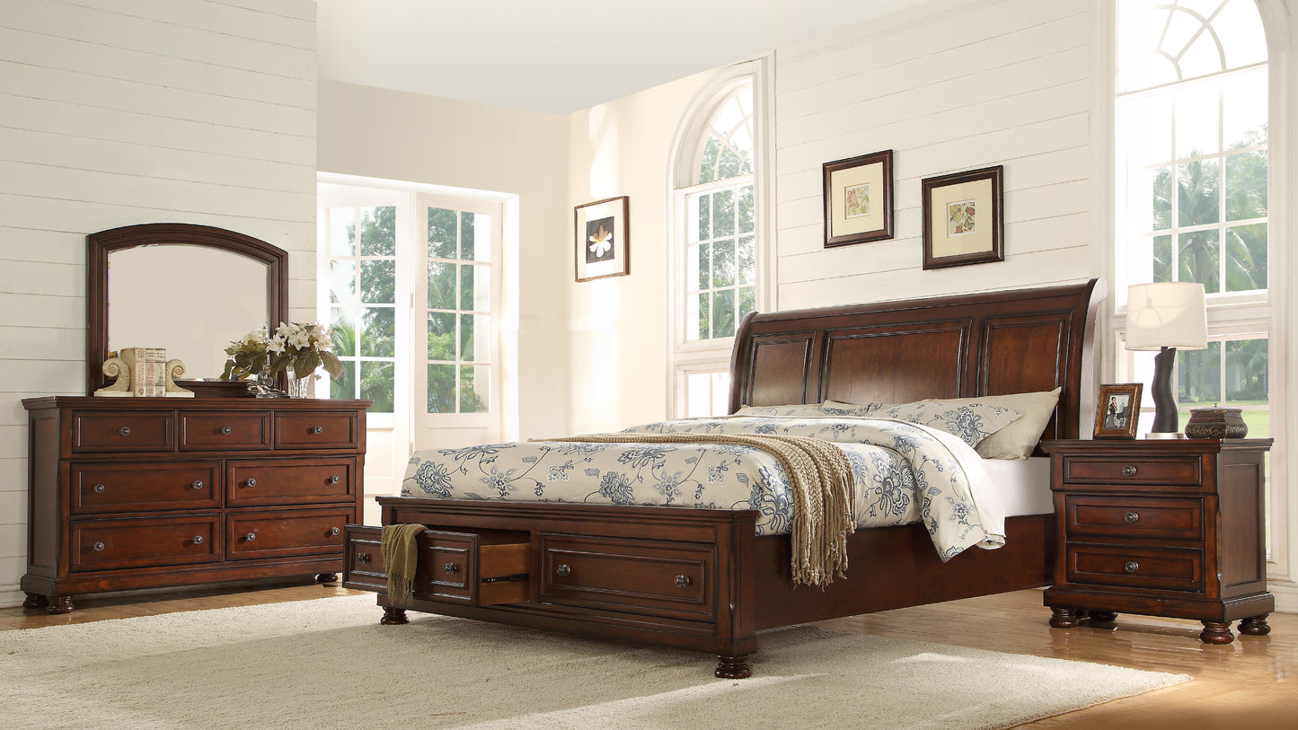 Classic Bedroom Set Dark Solid Wood King Size Bed Cedar Lined Drawers Matching Bedside Table Dressing Table Mirror