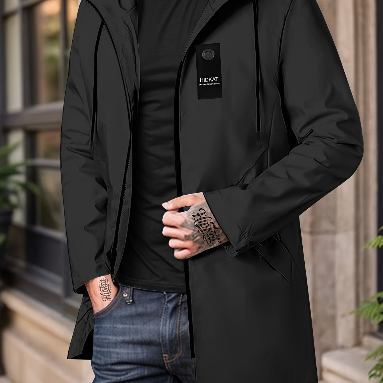 Men'S Lightweight Hooded Jacket with Full-Zip Closure & Drawstring Hood - Softshell Casual Coat, Zippered Pockets, Polyester Lining - Spring/Fall Outerwear for Everyday & Semi-Formal Wear (Black, Minimalist Design), Lightweig