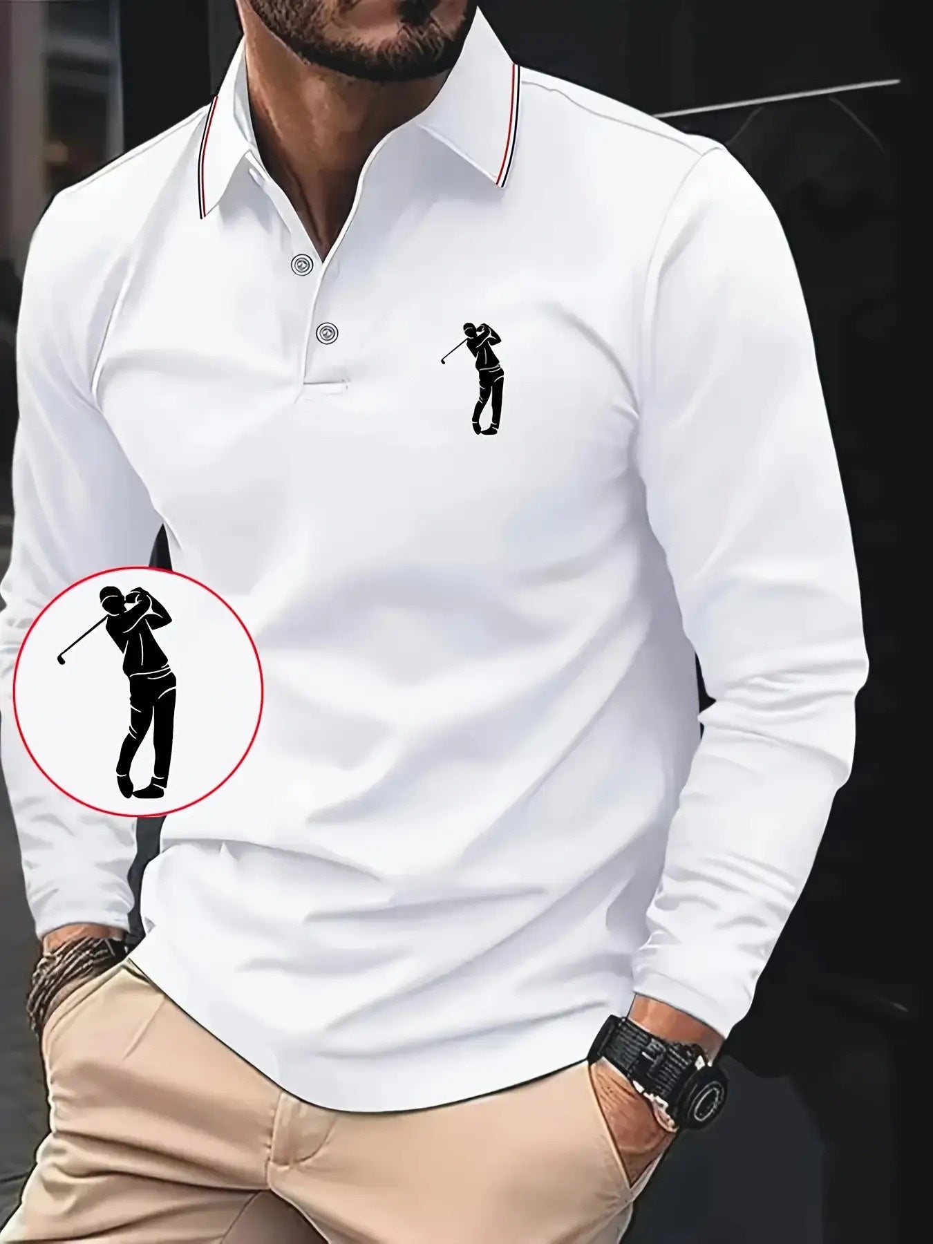 Men's -Inspired Long Sleeve Dress Shirt - Bright Blue with White Player Print & Red/White Striped Collar, Breathable Slim Fit, Machine Washable, All-Season Casual & Semi-Formal Wear with Swing Button Placket - Ideal for Outin