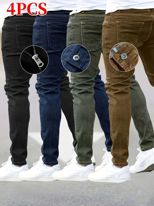 4 Pack High Street Fashion Men's Jeans - Versatile Stretch Slim Fit Men's Jeans