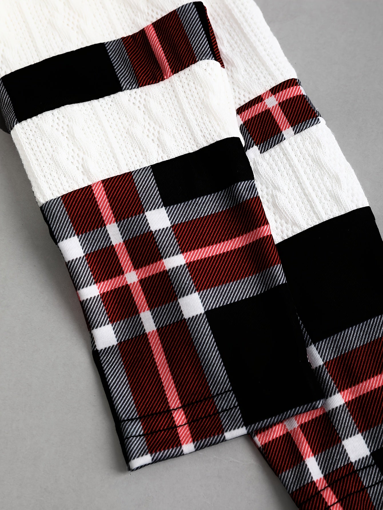 Plaid Texture Twill Patchwork Asymmetrical Collar Pleated Hooded Suit