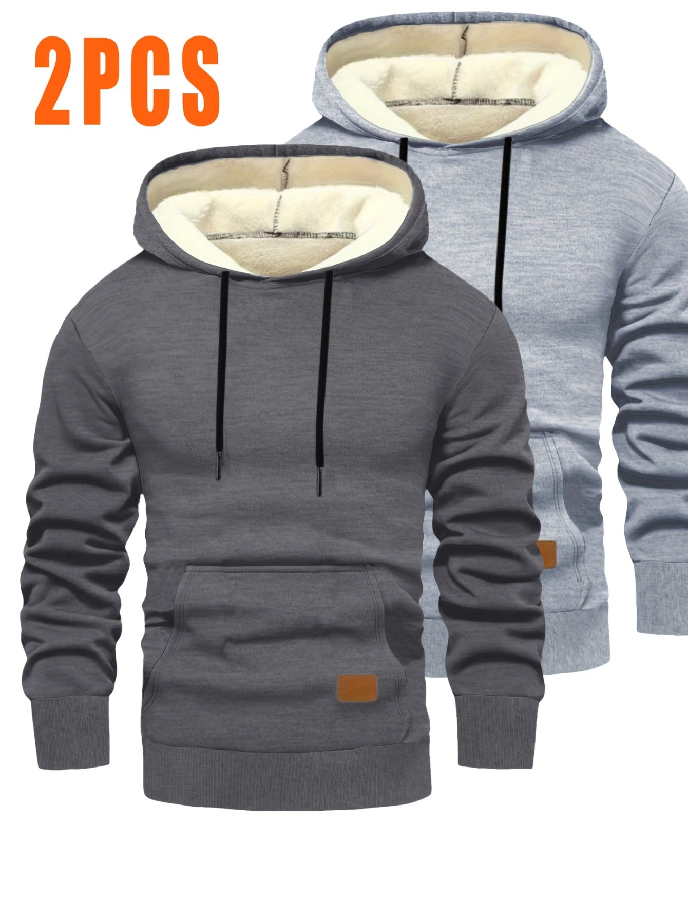 2pcs Men'S Hooded Sweaters - Pullover Hoodies with Kangaroo Pocket, Machine Washable Loose Fit Casual & Formal Wear, Black & Grey/White Solid Color Layering Essentials for Autumn/Winter, Warm Full-Zip Hooded Sweater for Daily