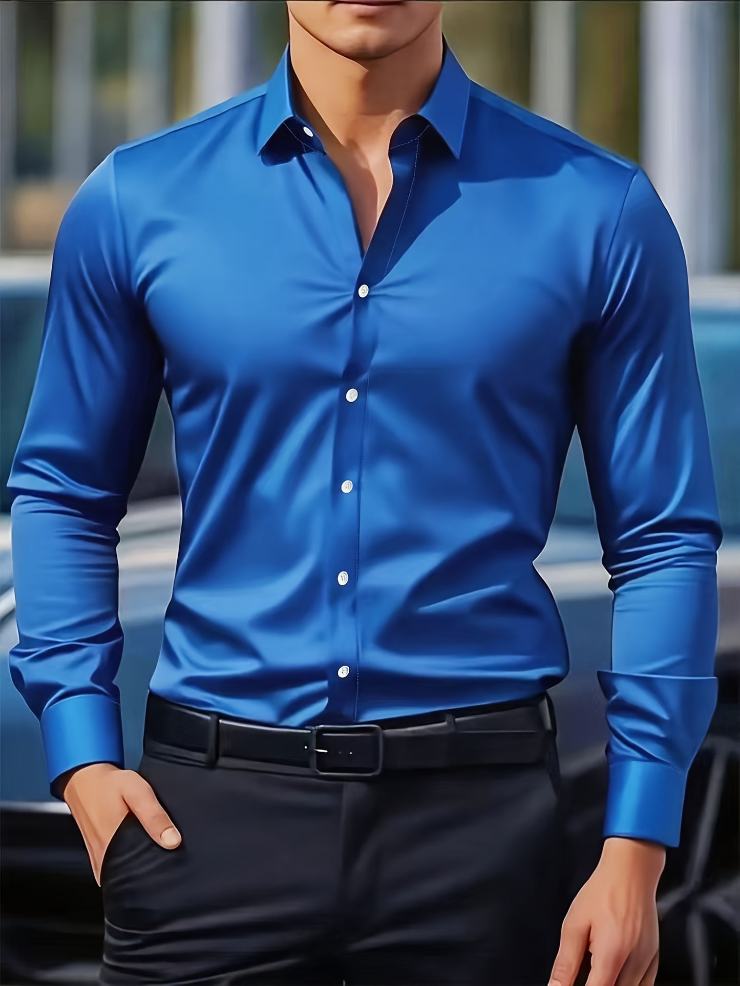 Men'S Formal & Business Casual Long Sleeve Shirt - Classic Point Collar Button-Up Blouse, Loose Fit Non-Stretch Fabric, All-Season Office & Everyday Formal Attire in Classic Colors (White, Brown, Black) - Easy Care Profession