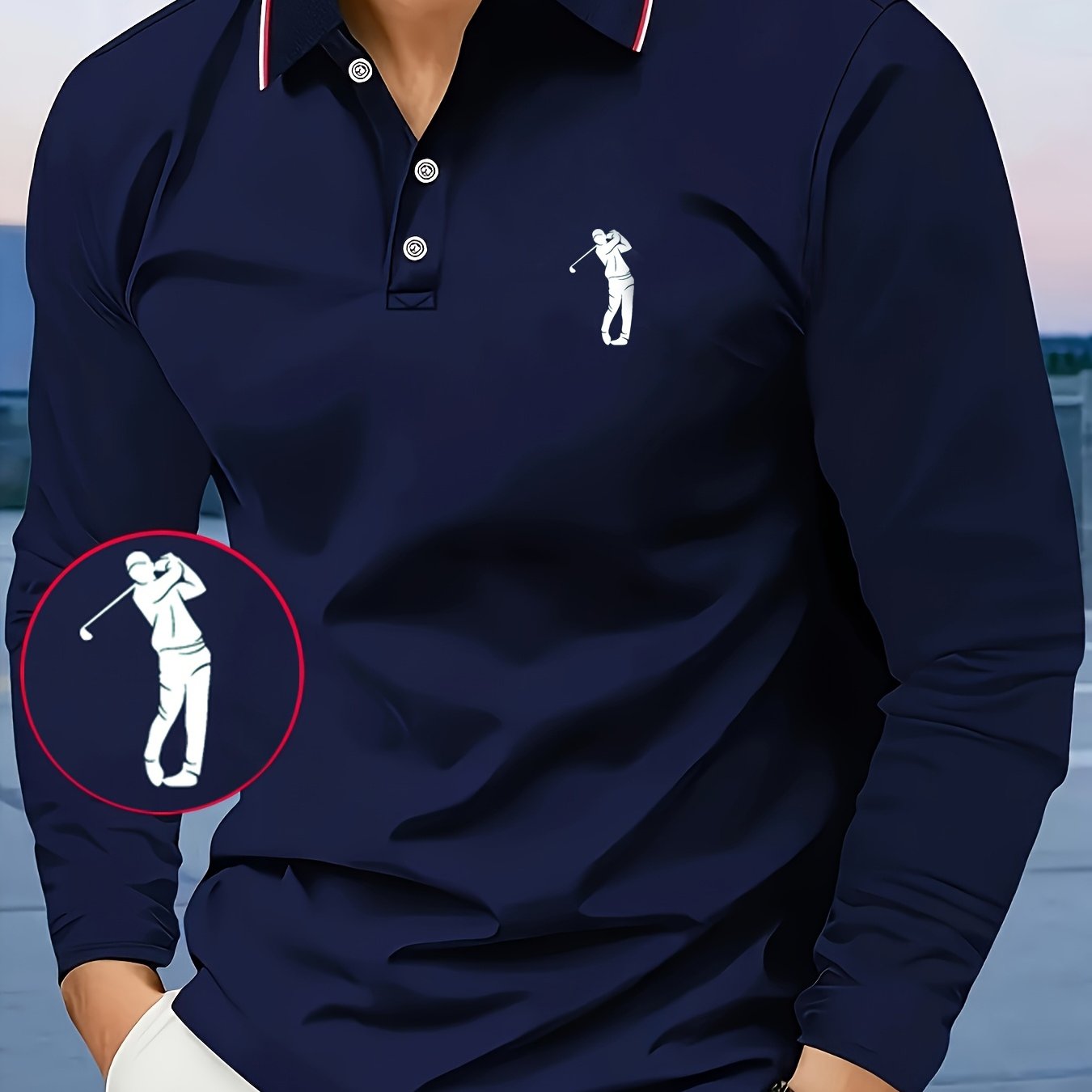 Men's -Inspired Long Sleeve Dress Shirt - Bright Blue with White Player Print & Red/White Striped Collar, Breathable Slim Fit, Machine Washable, All-Season Casual & Semi-Formal Wear with Swing Button Placket - Ideal for Outin