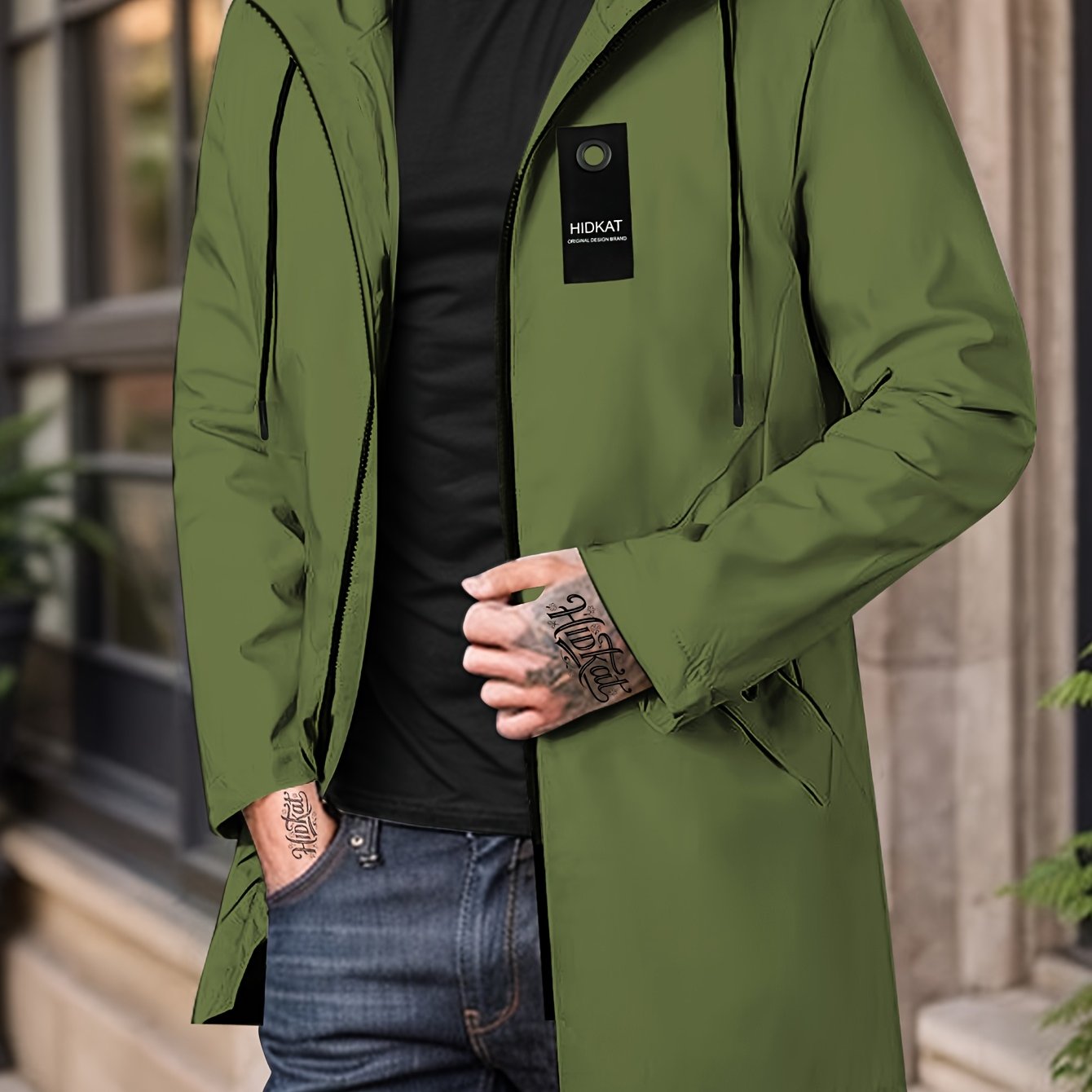 Men'S Lightweight Hooded Jacket with Full-Zip Closure & Drawstring Hood - Softshell Casual Coat, Zippered Pockets, Polyester Lining - Spring/Fall Outerwear for Everyday & Semi-Formal Wear (Black, Minimalist Design), Lightweig