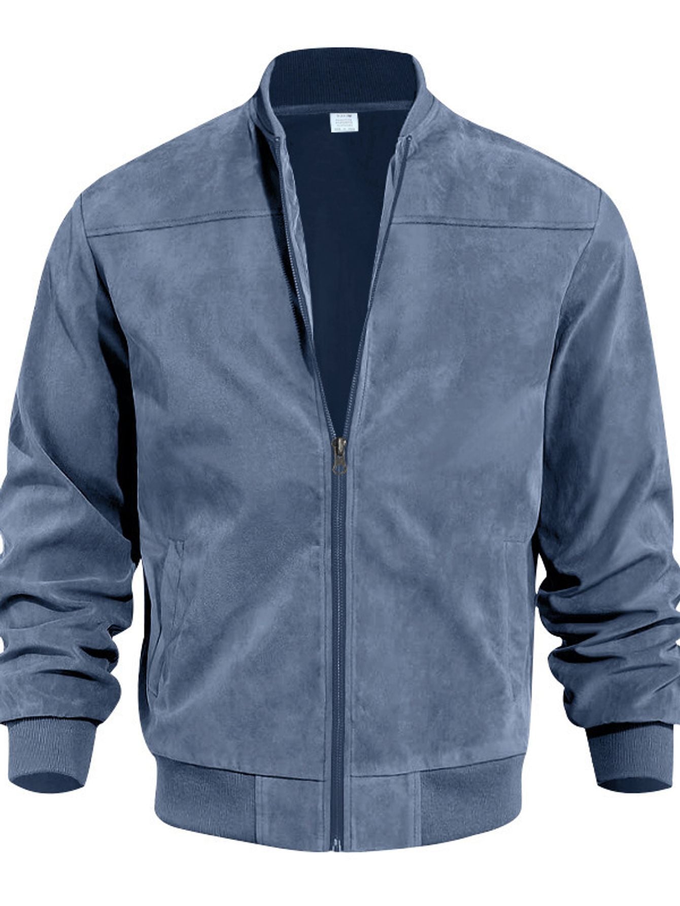 Men's Slim Fit Full-Zip Stand Collar Jacket - Luxury Full-Zip Closure, Zippered Pockets, Outerwear Coat for Fall/Winter, Navy Blue/Black/Other Colors, Machine Washable & Wrinkle-Resistant Casual to Formal Events, Patchwork De