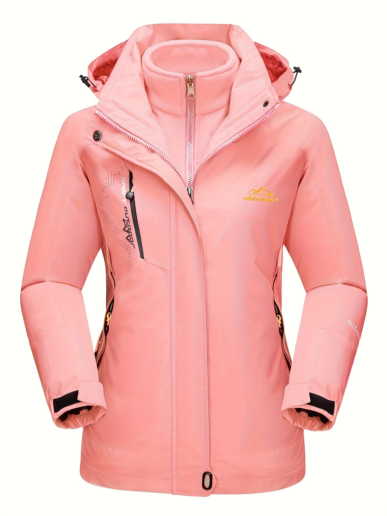 Women'S 3-in-1 Winter Coats Snow Ski Jacket Fleece Lined Winter Jacket Parka Windproof Hiking Hooded Coat Multi-pocket Winter Camping Parka Wear Resistant Snowboarding Warm Fleece Jacket