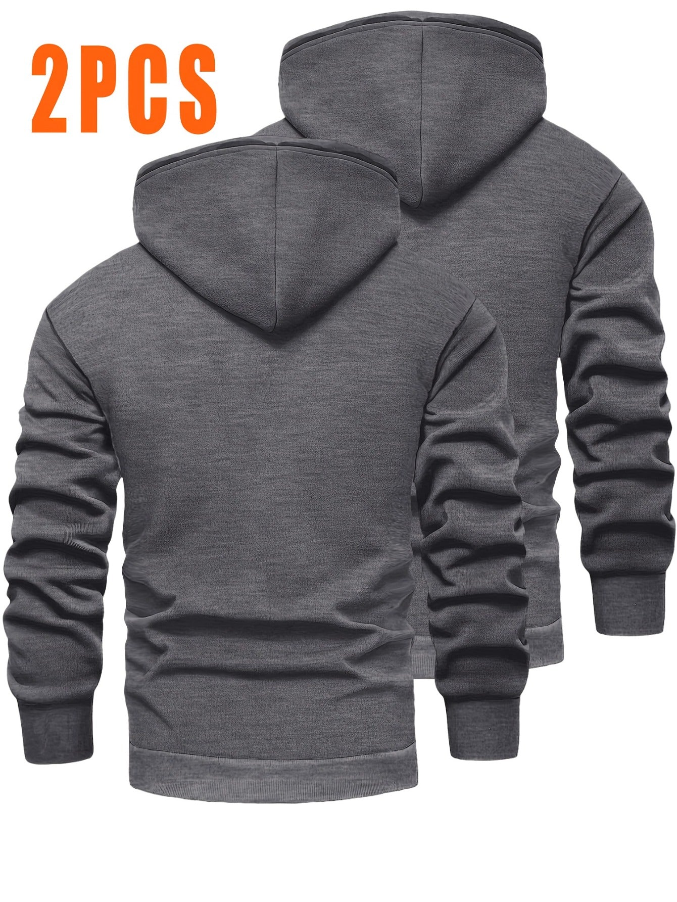 2pcs Men'S Hooded Sweaters - Pullover Hoodies with Kangaroo Pocket, Machine Washable Loose Fit Casual & Formal Wear, Black & Grey/White Solid Color Layering Essentials for Autumn/Winter, Warm Full-Zip Hooded Sweater for Daily