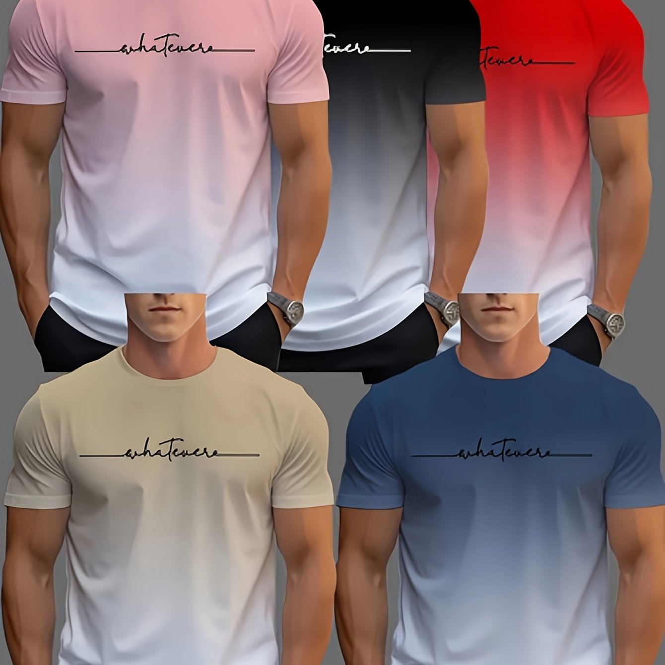 Five - Piece Set Of T - Shirts.With Soft Gradient Colors And The "Whatever" Element Throughout, These T - Shirts Have A Simple And Stylish Style, Easily Suitable For Various Occasions, Showing Casual Charm.