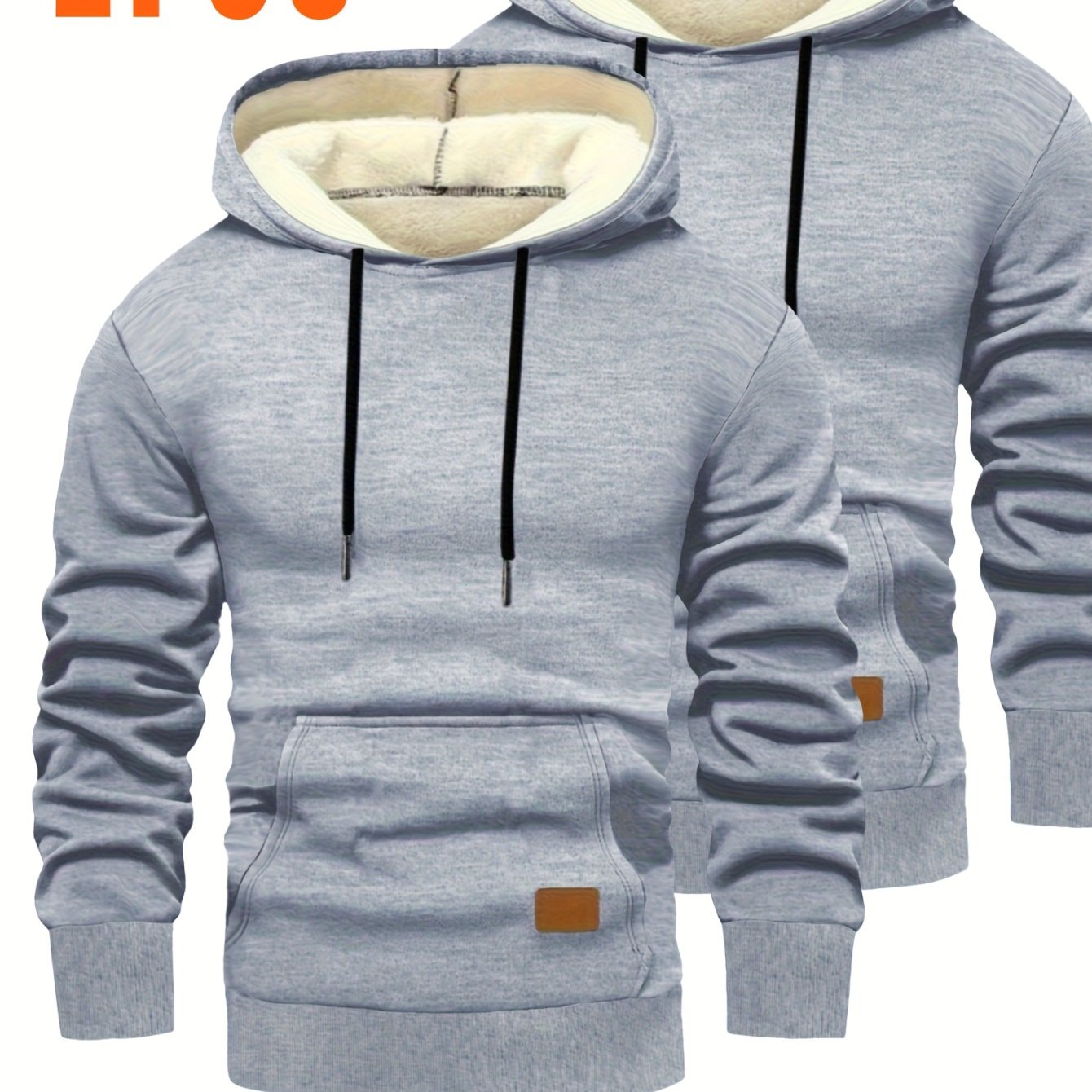 2pcs Men'S Hooded Sweaters - Pullover Hoodies with Kangaroo Pocket, Machine Washable Loose Fit Casual & Formal Wear, Black & Grey/White Solid Color Layering Essentials for Autumn/Winter, Warm Full-Zip Hooded Sweater for Daily
