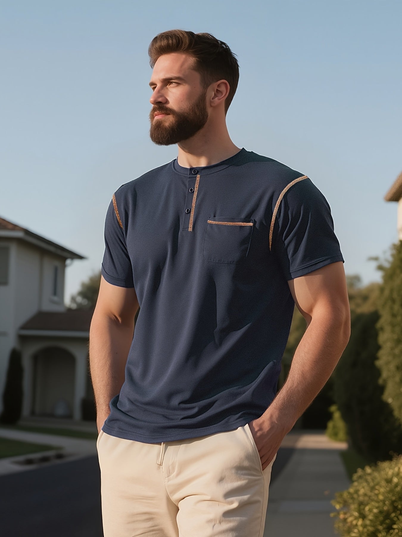 3pcs Men's Slim-Fit Golf & Tennis Shirts Breathable Stretchy Short Sleeve Contrast Collar All-Season Non-Sheer Sportswear Set