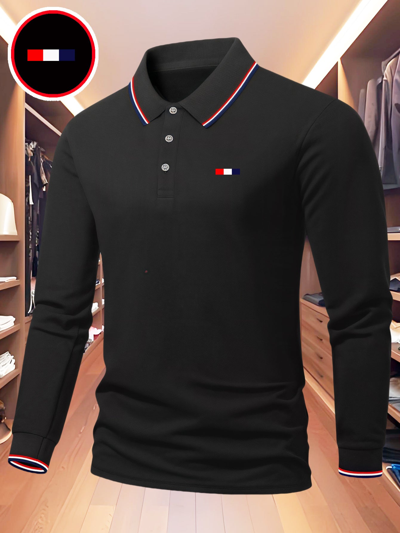 Men'S Slim-Fit All-Season Long-Sleeve Shirt - Full-Body Print with French Flag Design, Turn- Collar & Red/White Piping - Breathable for Golf, Business Casual & Casual Attire - Versatile Workwear & Outdoor Sports Shirt - Ideal