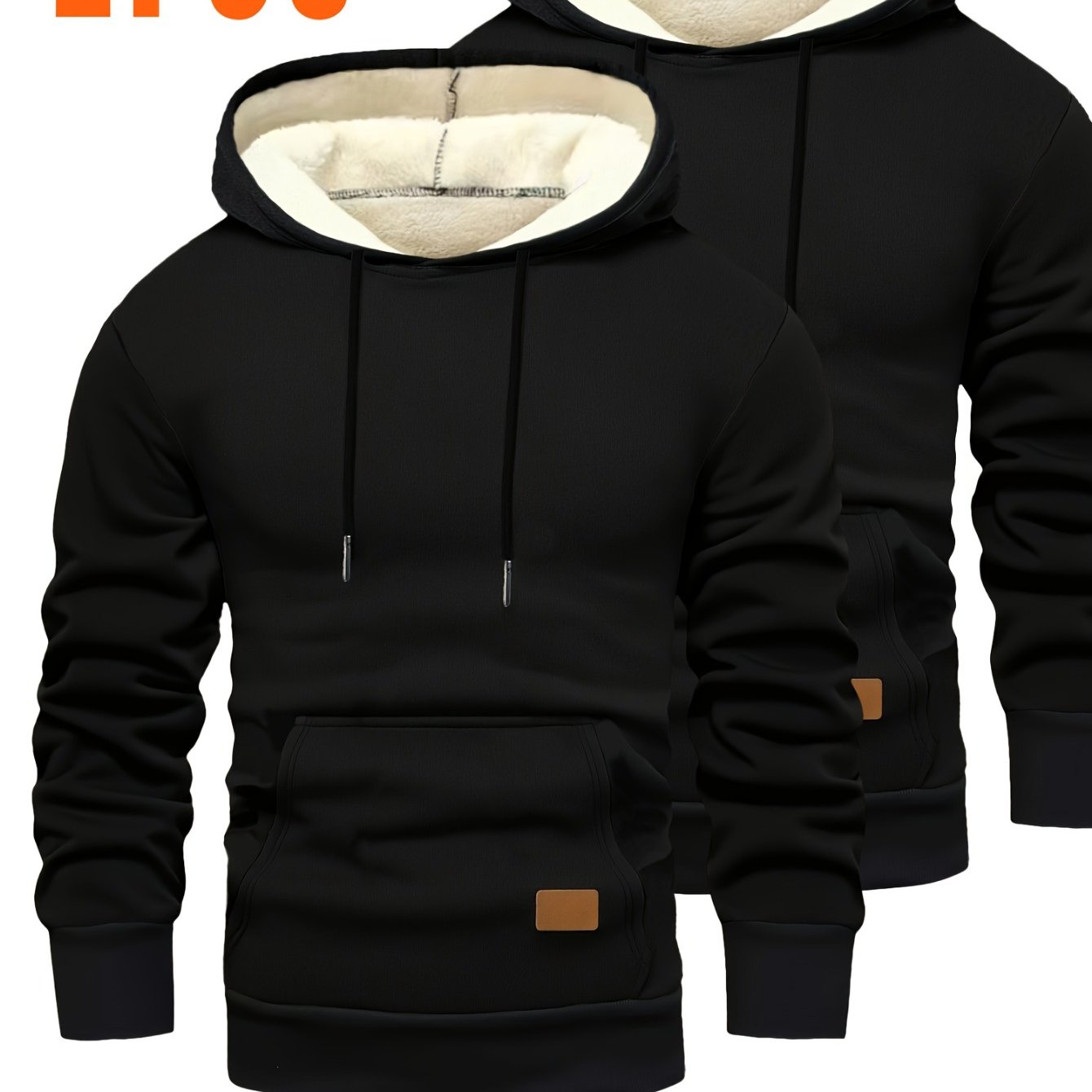 2pcs Men'S Hooded Sweaters - Pullover Hoodies with Kangaroo Pocket, Machine Washable Loose Fit Casual & Formal Wear, Black & Grey/White Solid Color Layering Essentials for Autumn/Winter, Warm Full-Zip Hooded Sweater for Daily