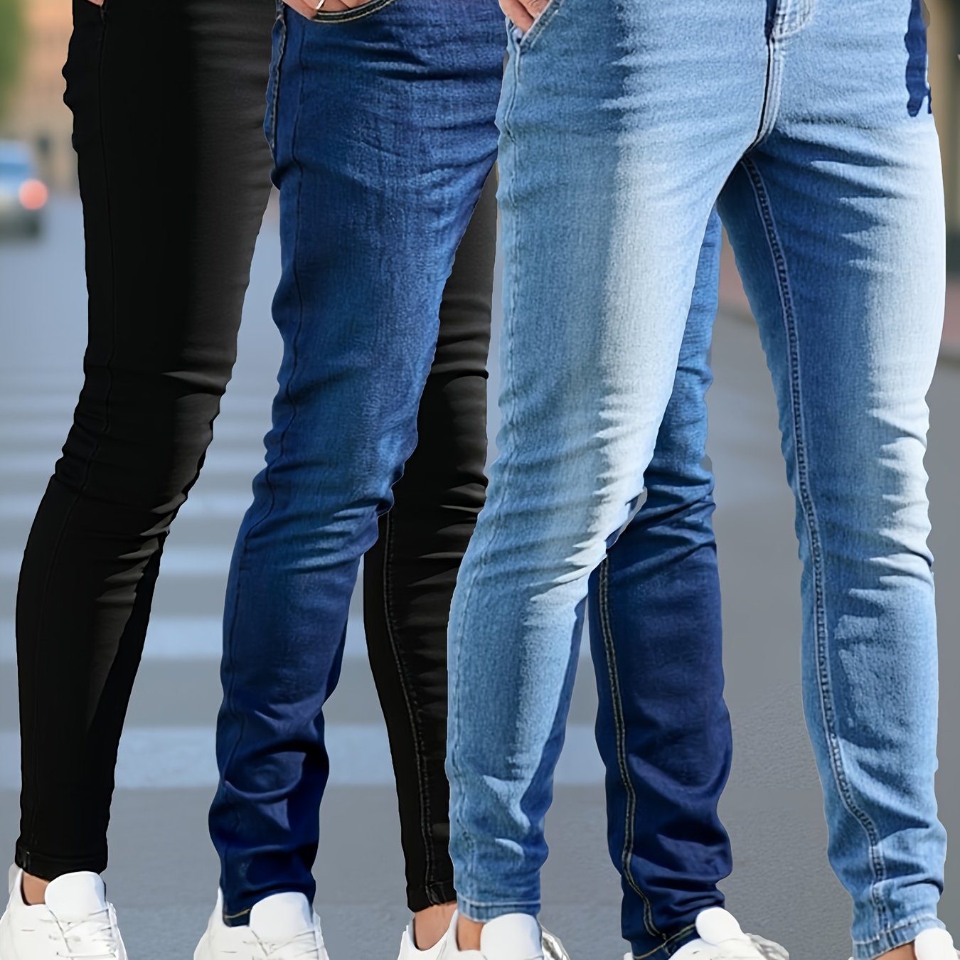 3 Packs - Fashionable Men's Slim Jeans - Stretch Jeans for Men - Classic And Versatile for All Seasons, Allseason Pants, Casual Wear, Slimfit Trousers, Timeless Design, Comfortable Fit, Midstretch Fabric, Office Casual, Stree