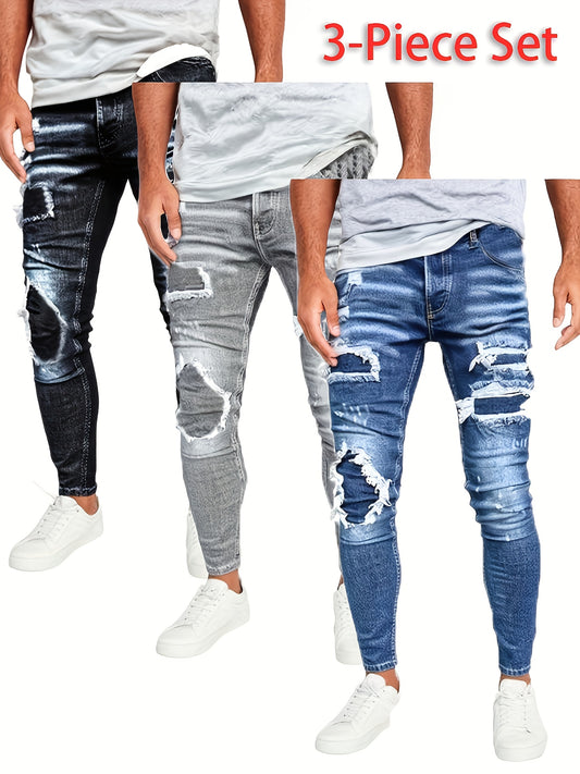 3 Packs - Fashionable Men'S Slim Faux Denim - Stretch Faux Denim for Men - Classic And Versatile for All Seasons, Faux Denim Special for Men, White Strech Faux Denim Regular Fit for Men, Stretch Faux Denim for Men Plus Size,