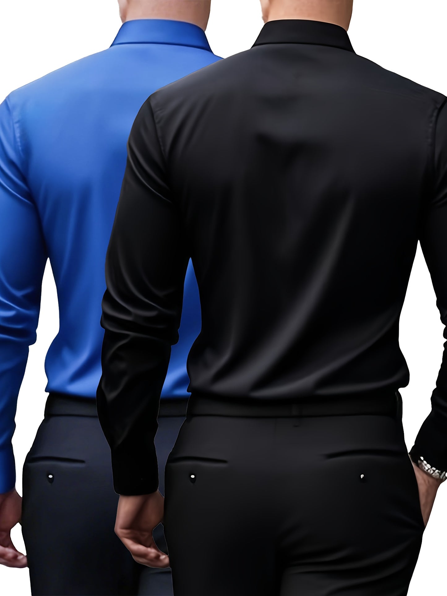 Men'S Formal & Business Casual Long Sleeve Shirt - Classic Point Collar Button-Up Blouse, Loose Fit Non-Stretch Fabric, All-Season Office & Everyday Formal Attire in Classic Colors (White, Brown, Black) - Easy Care Profession