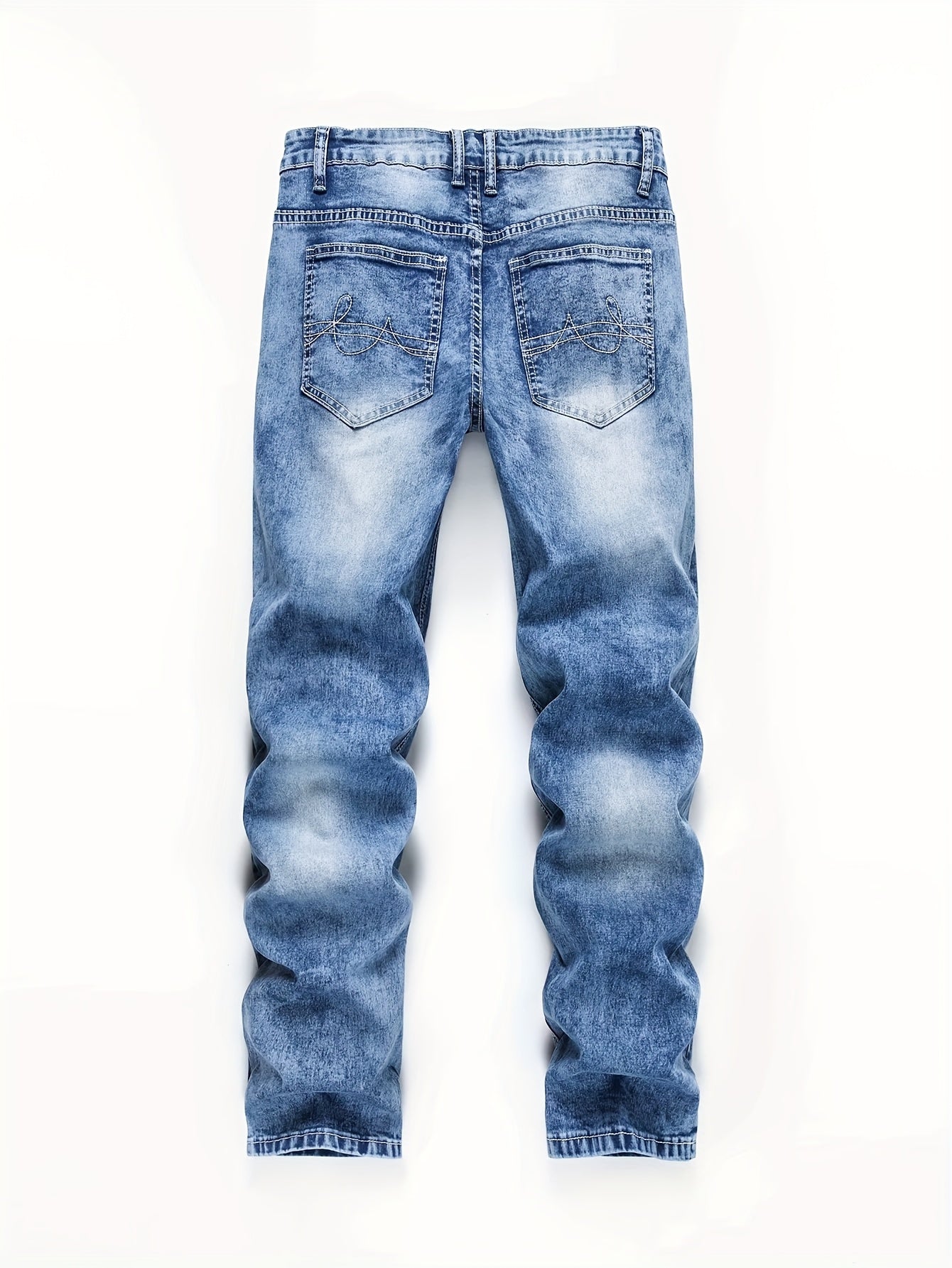 HME Men'S Stretch Slim-Fit Faux Denim - Y2K Style Light Wash Blue Distressed Look, Straight Leg Relaxed Office & Everyday Faux Denim with Built-In Zipper Closure, All-Season Comfort Stretch Fabric, Casual to Semi-Formal Wear,