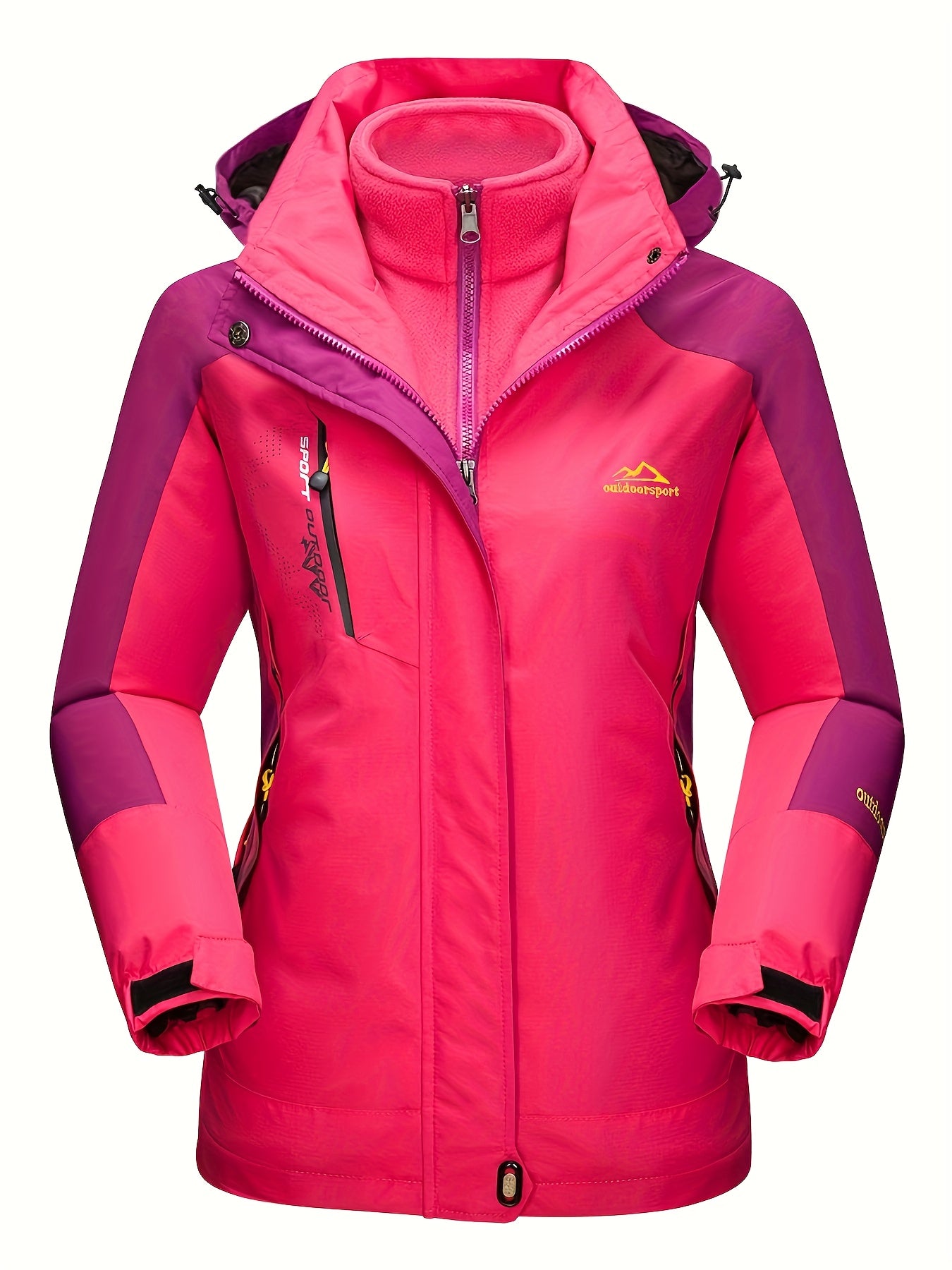 Women'S 3-in-1 Winter Coats Snow Ski Jacket Fleece Lined Winter Jacket Parka Windproof Hiking Hooded Coat Multi-pocket Winter Camping Parka Wear Resistant Snowboarding Warm Fleece Jacket