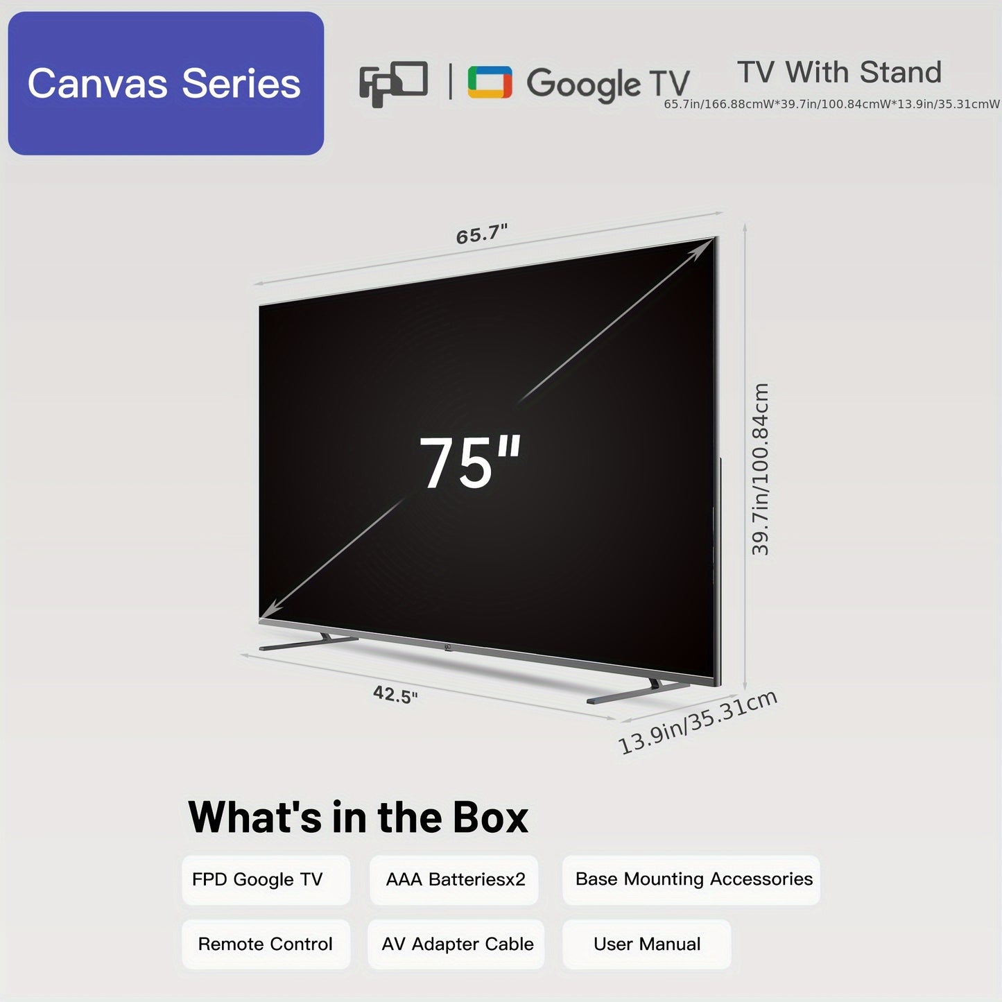 FPD 75 Inch Smart TV Google TV 4K UHD with Google Play And Google Cast Built In, HDR 10, Vision Atmos, MEMC, Voice Remote, Stream Live TV (Canvas-Series, US75J1U, 2025 Model)