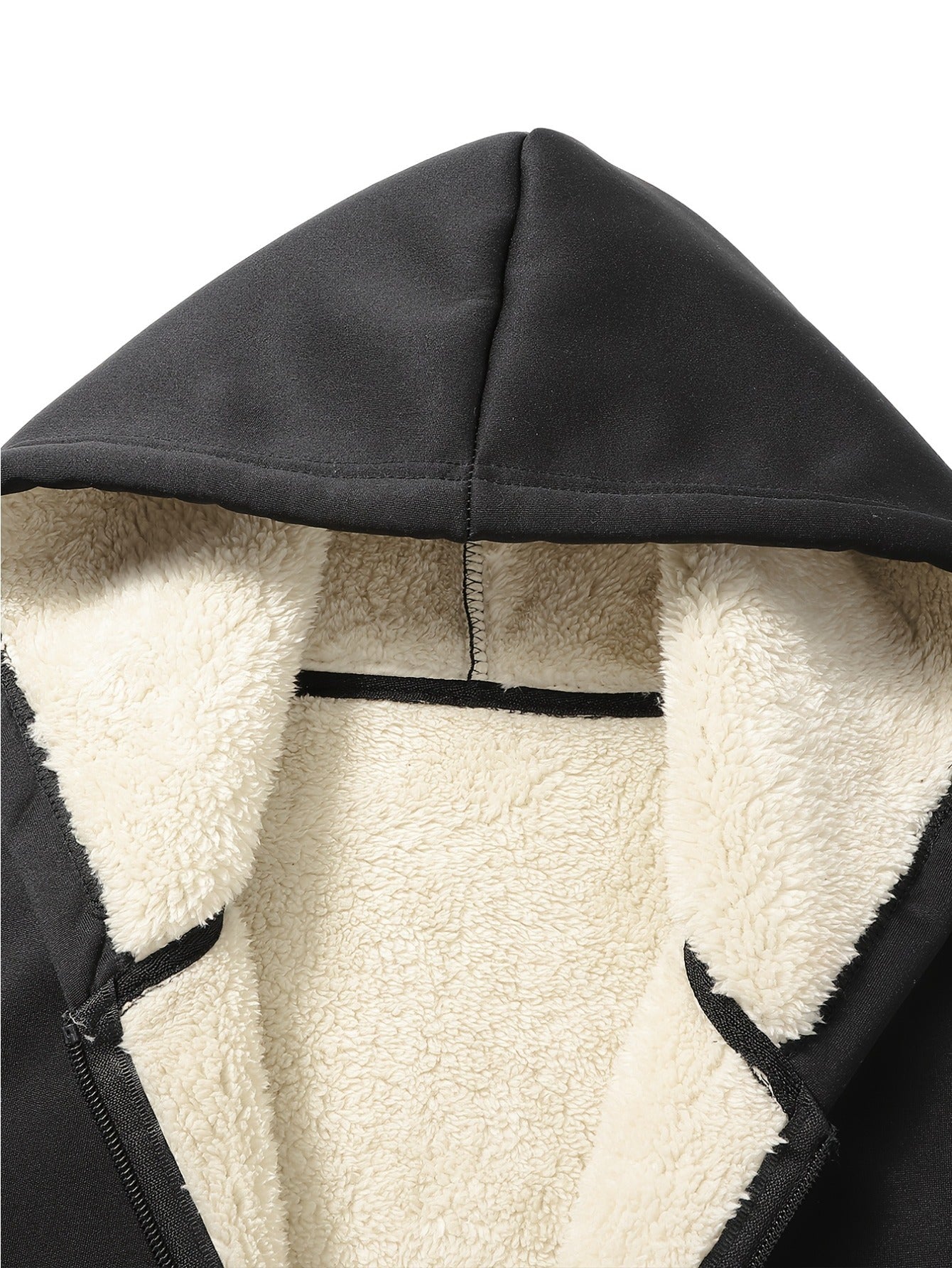 Men's solid color fleece hooded sweatshirt with thick warm fleece lining for winter, loose casual sports jacket in black, light gray, dark gray, and navy blue