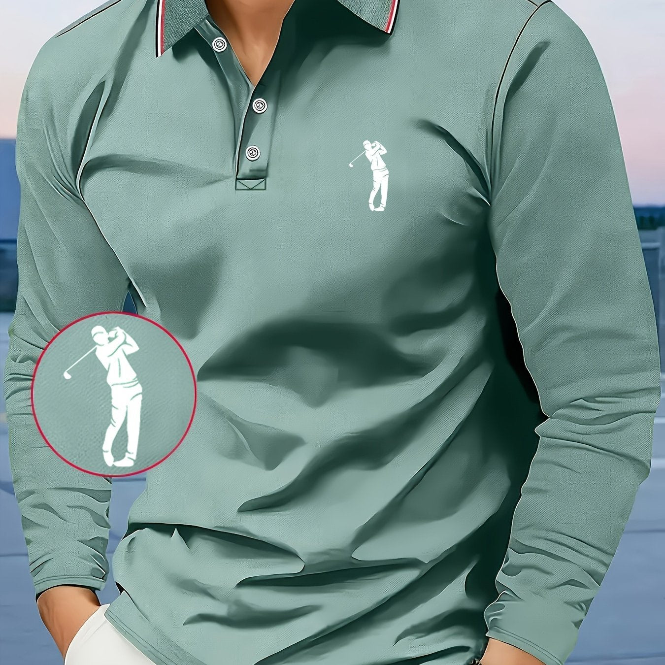 Men's -Inspired Long Sleeve Dress Shirt - Bright Blue with White Player Print & Red/White Striped Collar, Breathable Slim Fit, Machine Washable, All-Season Casual & Semi-Formal Wear with Swing Button Placket - Ideal for Outin