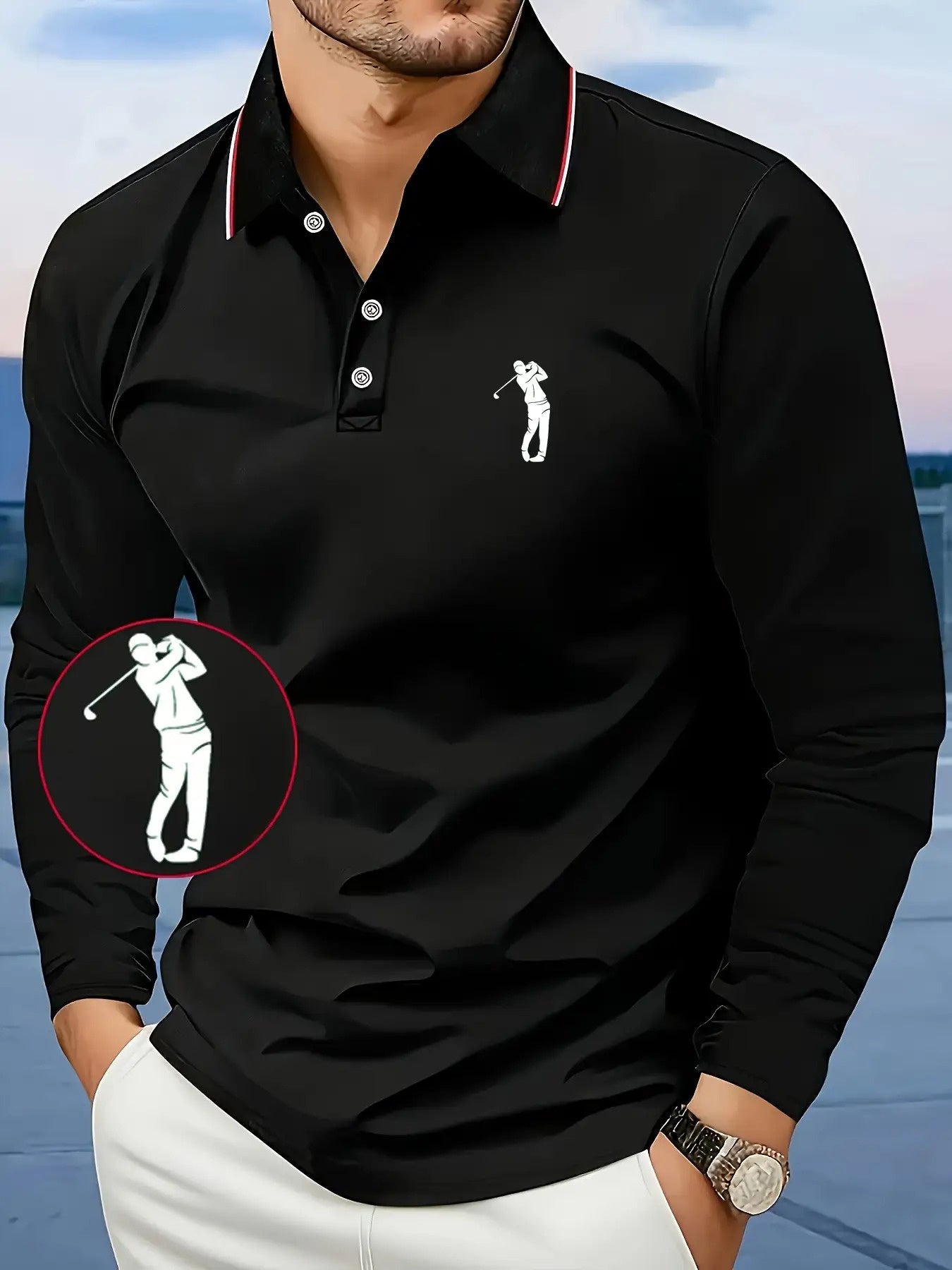 Men's -Inspired Long Sleeve Dress Shirt - Bright Blue with White Player Print & Red/White Striped Collar, Breathable Slim Fit, Machine Washable, All-Season Casual & Semi-Formal Wear with Swing Button Placket - Ideal for Outin