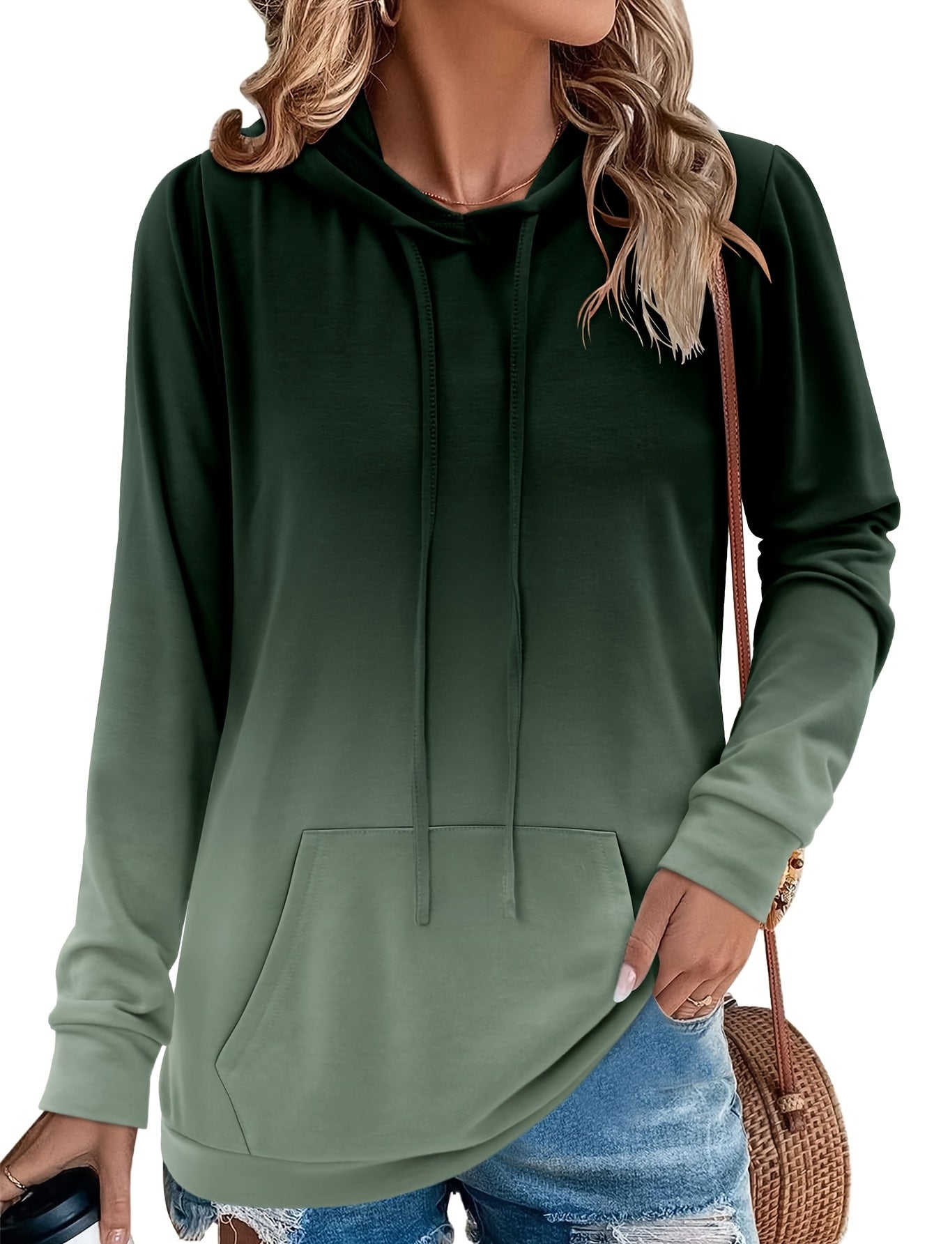 Women's All-Over Print Hooded Sweatshirt - Oversized Long Sleeve Winter Hoodie with Drawstring Hood & Front Pocket, Casual Grey & Black Sweater Jacket (Machine Washable) for Fall and Winter Layering