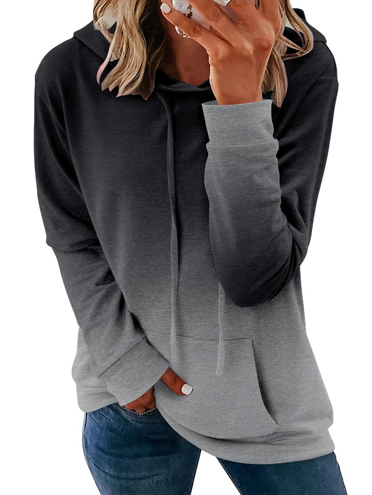 Women's All-Over Print Hooded Sweatshirt - Oversized Long Sleeve Winter Hoodie with Drawstring Hood & Front Pocket, Casual Grey & Black Sweater Jacket (Machine Washable) for Fall and Winter Layering