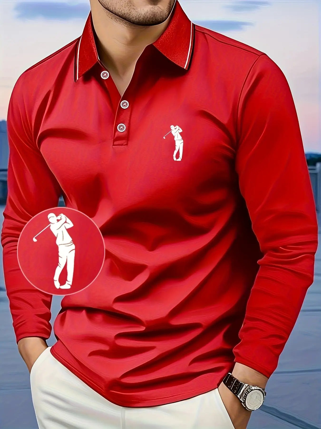 Men's -Inspired Long Sleeve Dress Shirt - Bright Blue with White Player Print & Red/White Striped Collar, Breathable Slim Fit, Machine Washable, All-Season Casual & Semi-Formal Wear with Swing Button Placket - Ideal for Outin