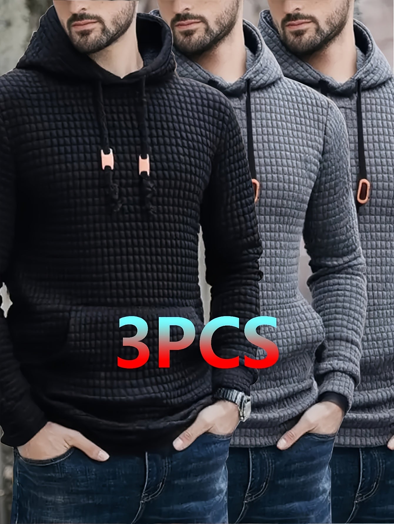 [Heavy-Duty Hooded Sweatshirts] 3pcs Heavy-Duty Men's Hooded Sweatshirts | Pullover Hoodies with Kangaroo Pocket, Dark Grey/Charcoal, Machine Washable Non-Stretch Fabric for Gym, Everyday & Formal Wear - Minimalist Men's Ward