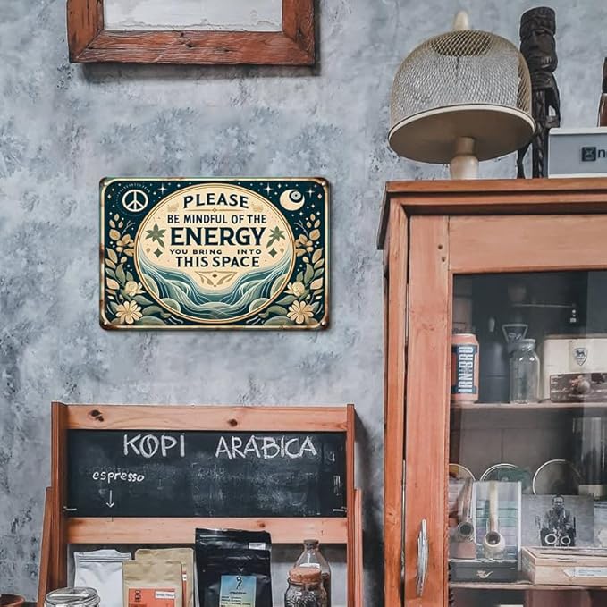 Retro Style Metal Sign 'Please Pay Attention to Energy' Room Decor Aluminum Sheet Metal Plaque Eye-catching Wall Art