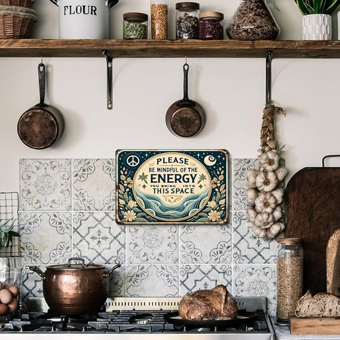 Retro Style Metal Sign 'Please Pay Attention to Energy' Room Decor Aluminum Sheet Metal Plaque Eye-catching Wall Art