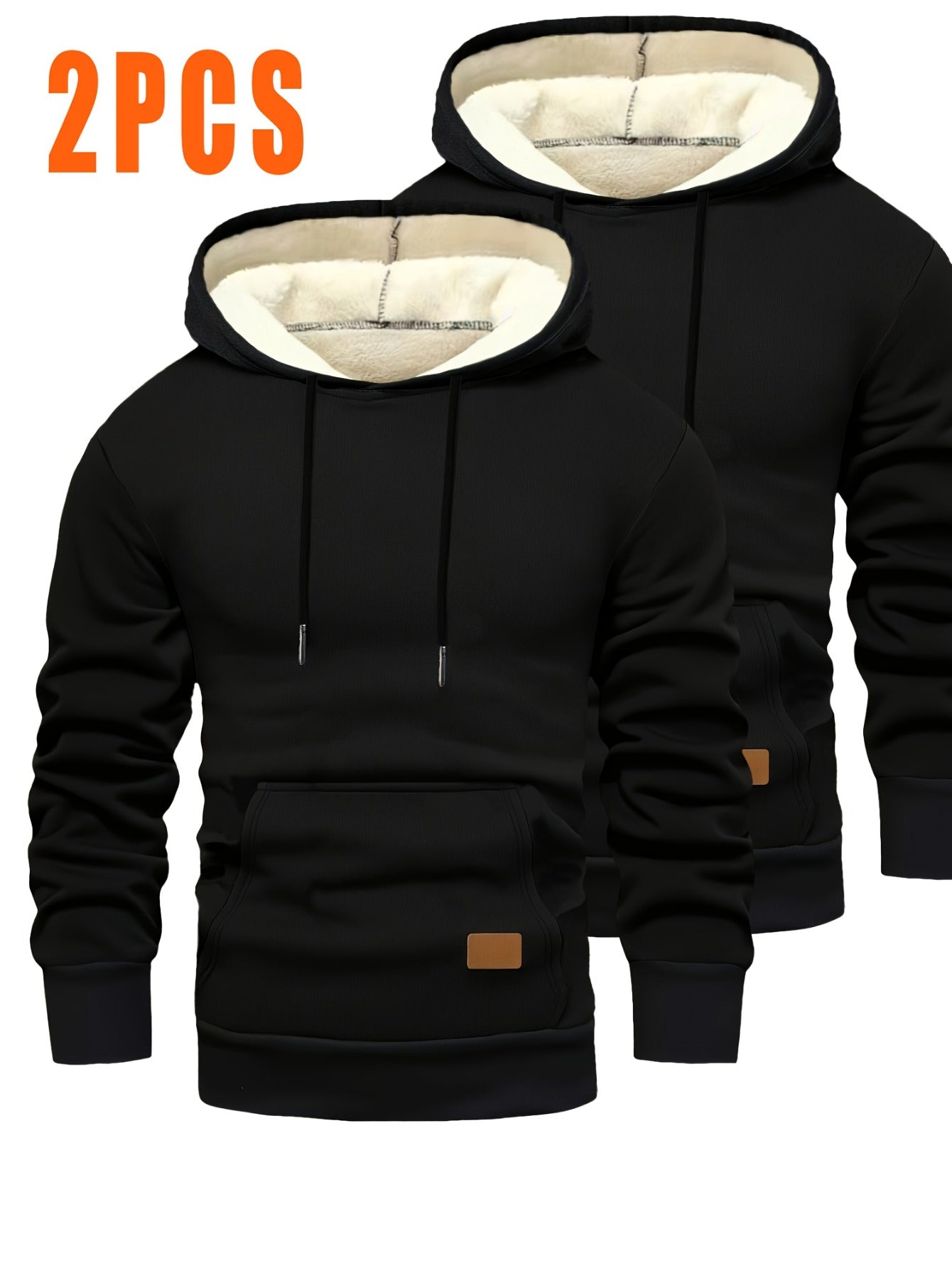 2pcs Men'S Hooded Sweaters - Pullover Hoodies with Kangaroo Pocket, Machine Washable Loose Fit Casual & Formal Wear, Black & Grey/White Solid Color Layering Essentials for Autumn/Winter, Warm Full-Zip Hooded Sweater for Daily