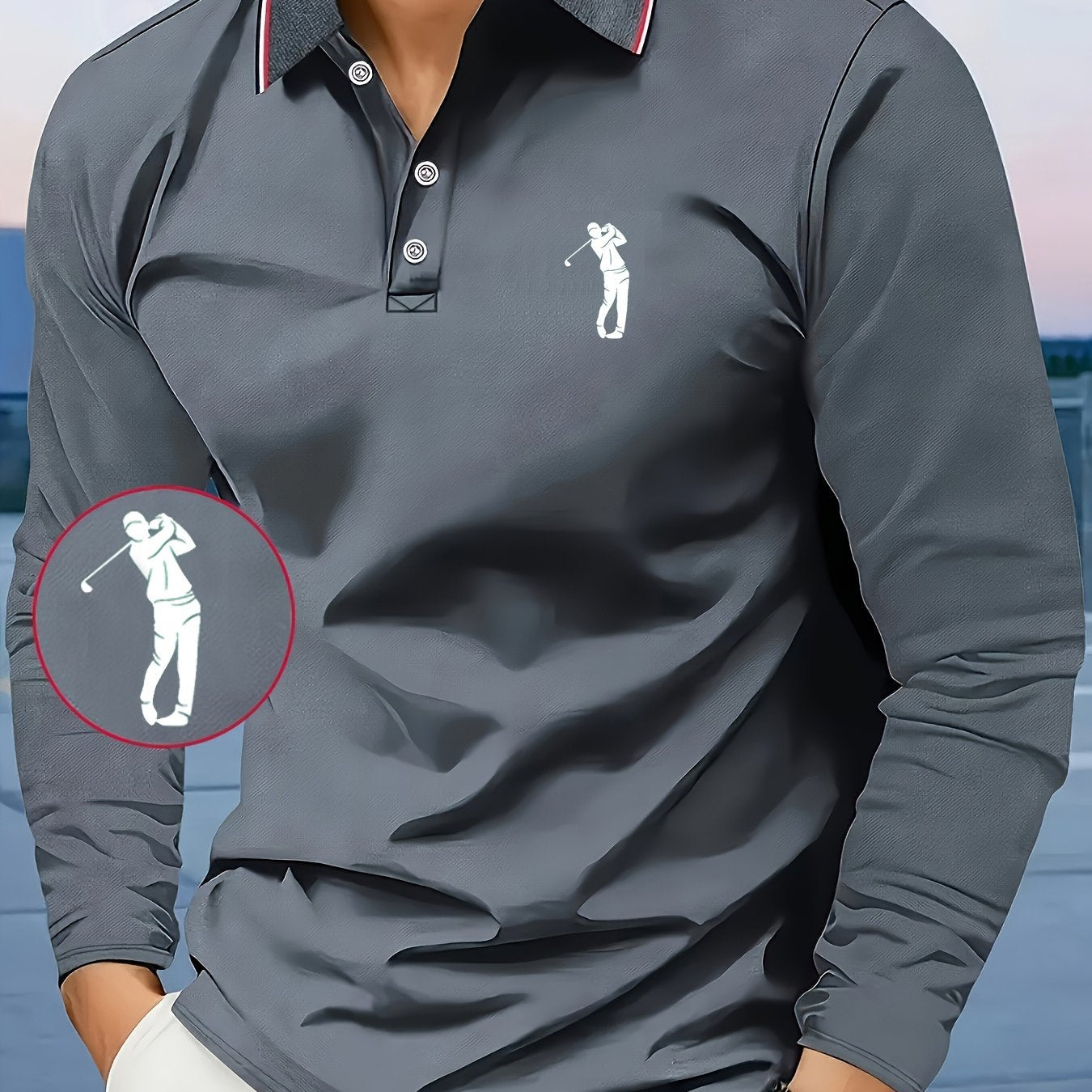 Men's -Inspired Long Sleeve Dress Shirt - Bright Blue with White Player Print & Red/White Striped Collar, Breathable Slim Fit, Machine Washable, All-Season Casual & Semi-Formal Wear with Swing Button Placket - Ideal for Outin