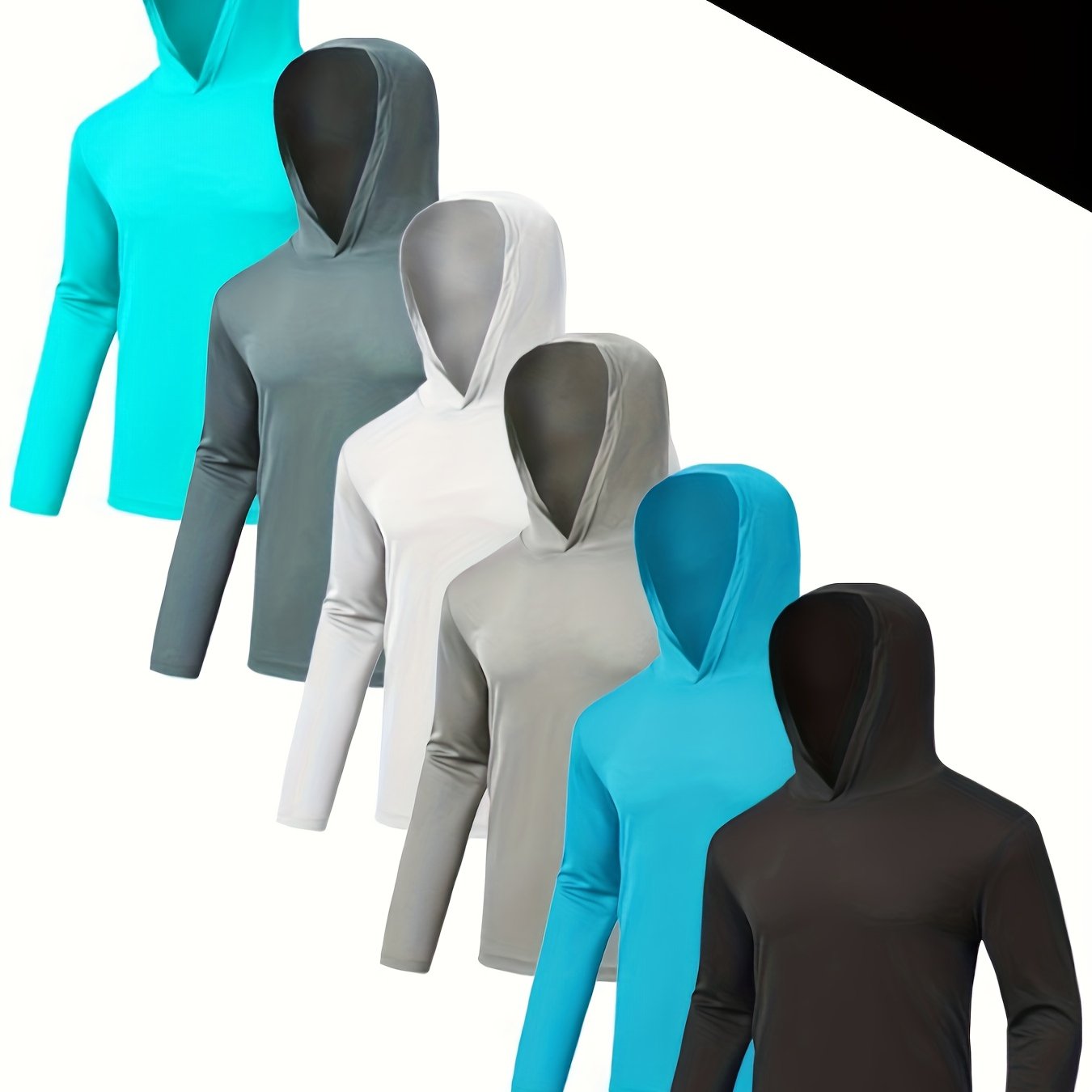 6pcs Men's UPF 50+ Hoodie Shirts Long Sleeve Fishing Swim Beach SPF Quick Dry Lightweight, Swimwear, Beachwear, Sporty Design, Activewear, Durable Construction, Stretchable Fabric, Performance Wear, Uv Protection Shirt, Sport