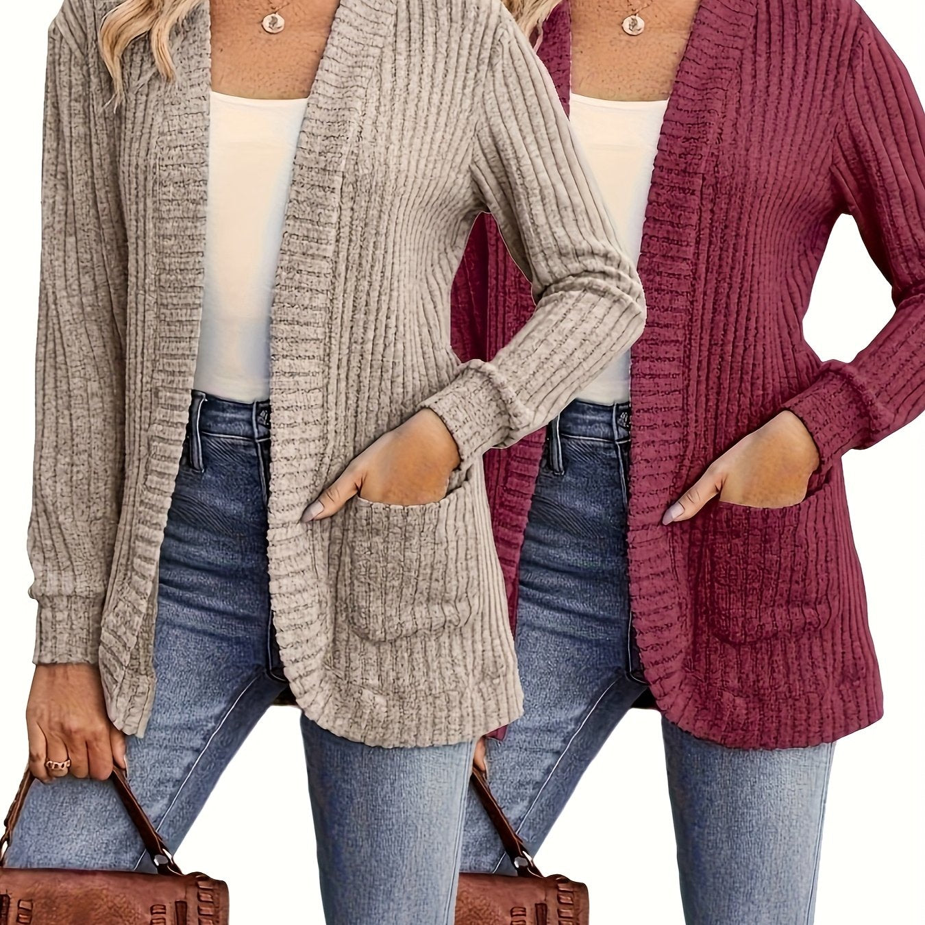 2-Pack Women's Casual Long Cardigan, Loose Simple Sweater with Pockets for Daily Wear and Holidays in Autumn/Winter