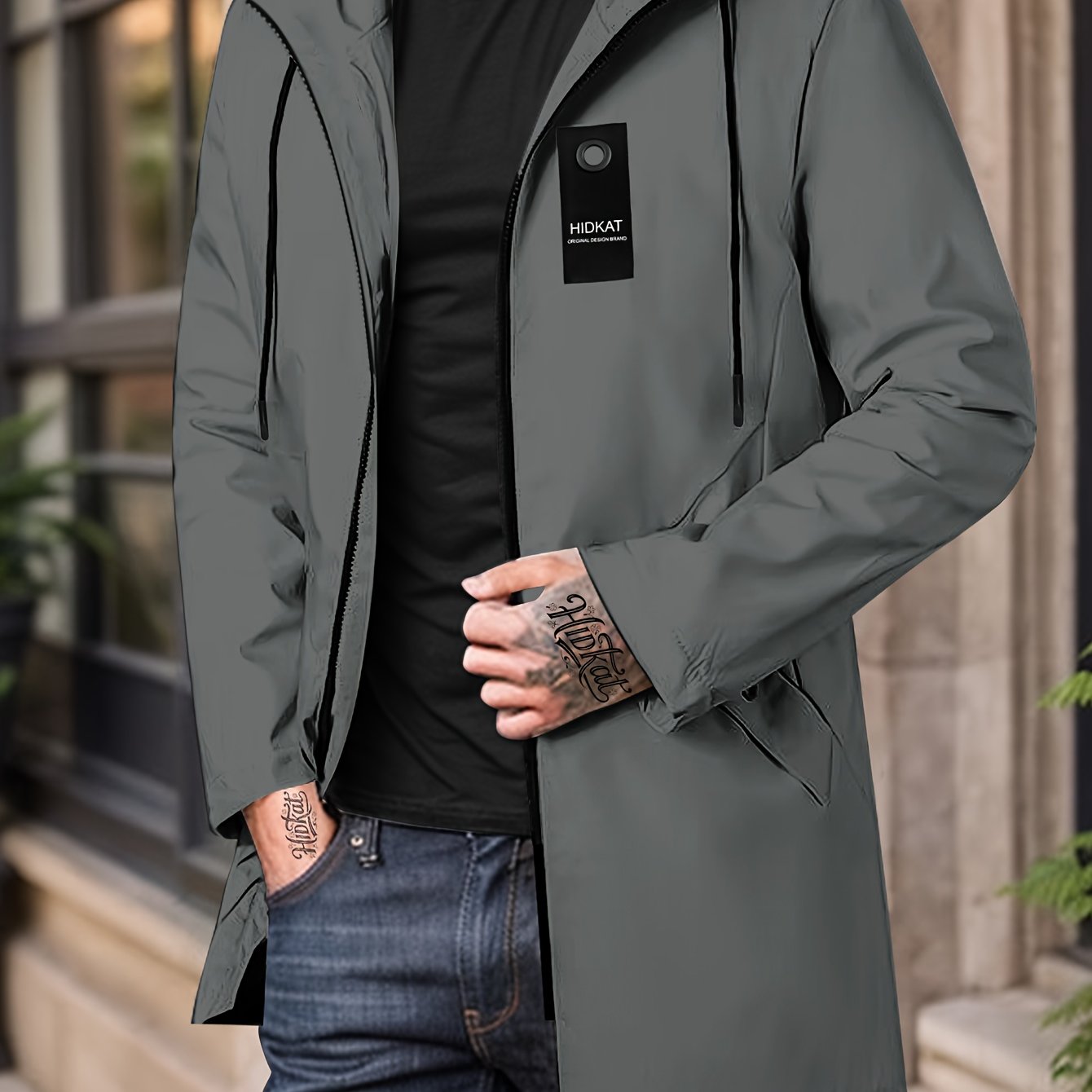 Men'S Lightweight Hooded Jacket with Full-Zip Closure & Drawstring Hood - Softshell Casual Coat, Zippered Pockets, Polyester Lining - Spring/Fall Outerwear for Everyday & Semi-Formal Wear (Black, Minimalist Design), Lightweig