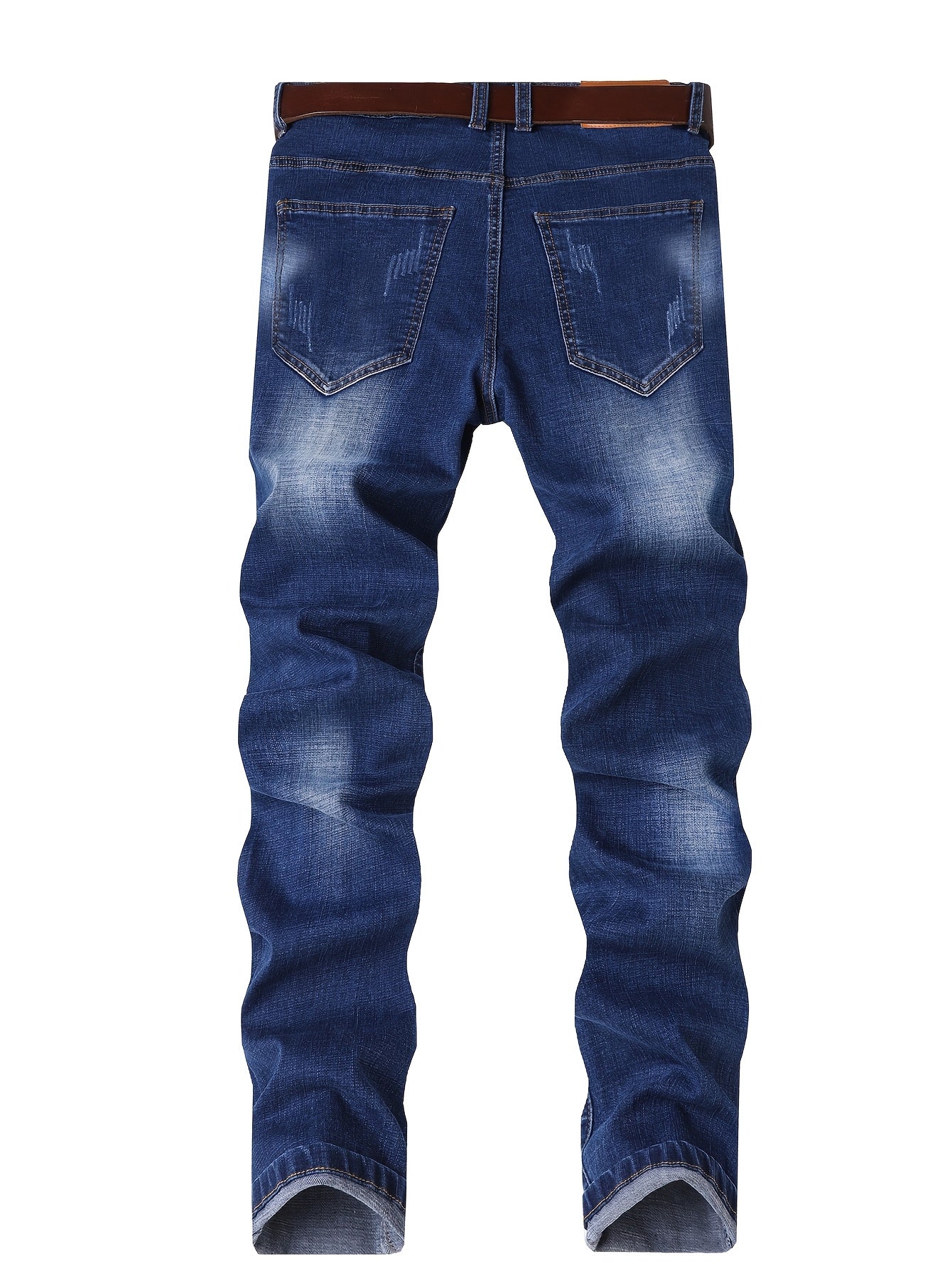 Mens Jeans with Elastic Distressed Embroidery, Slim Fit And Slimming Effect, Deep Blue Distressed Mens Clothes, Suitable for All Seasons