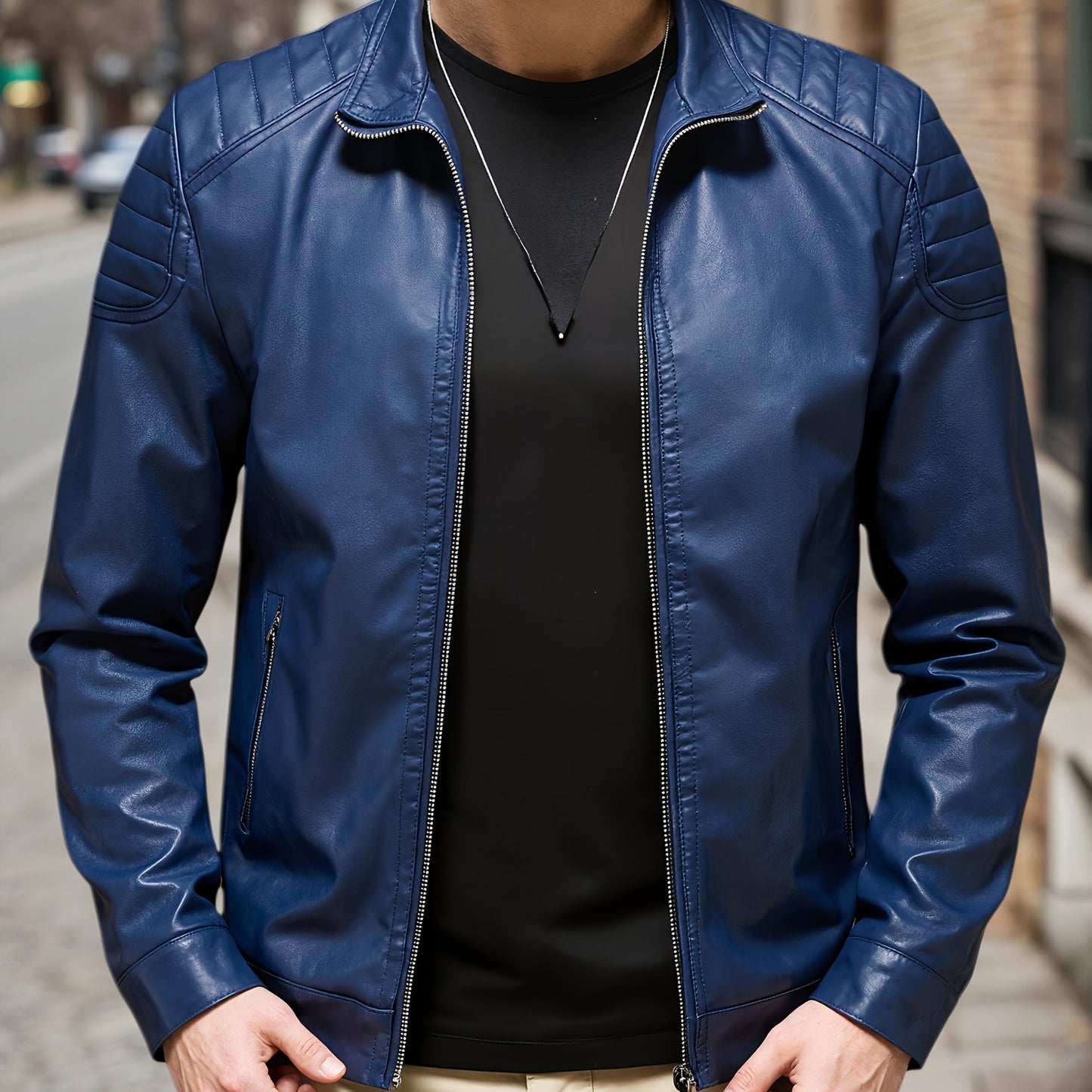 Men's Retro Street Style Bomber Jacket with Stand Collar & Zipper Closure - Solid Black/Blue/ Brown/Beige/Gray/White - Full-Zip Casual Coat with Functional Pockets, Shell & Lining for Spring/Fall, Motorcycle & Casual Attire -