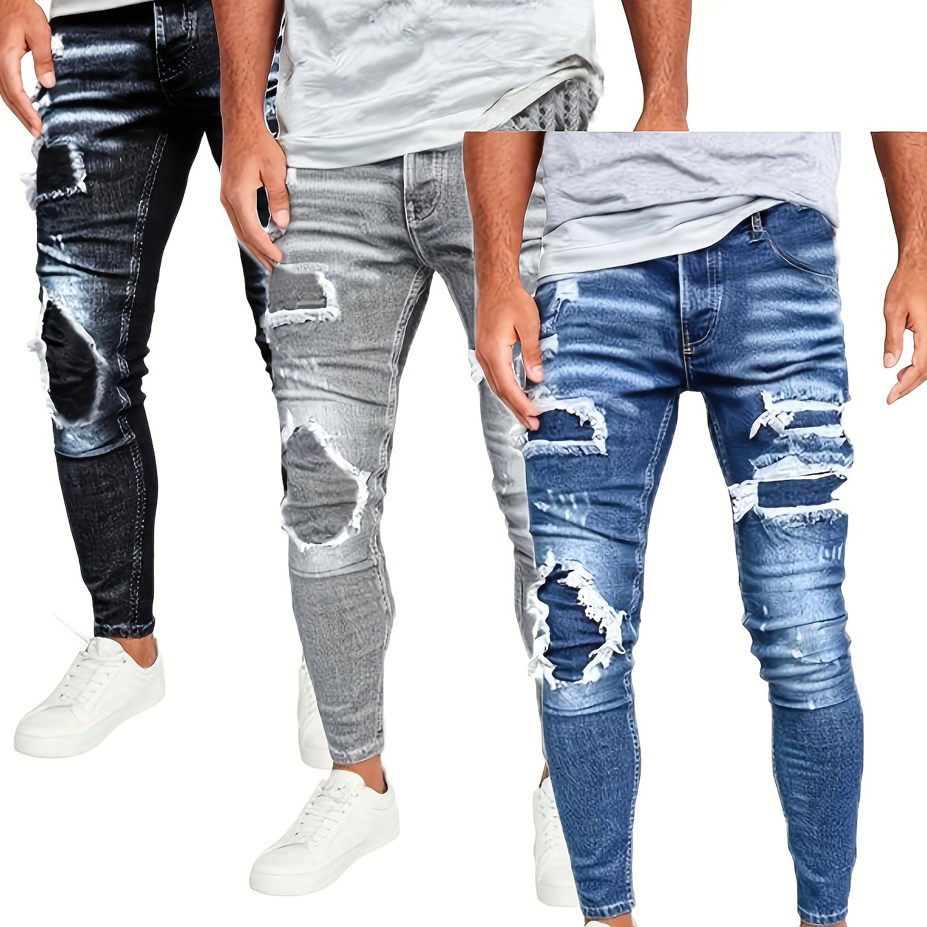 3 Packs - Fashionable Men'S Slim Faux Denim - Stretch Faux Denim for Men - Classic And Versatile for All Seasons, Faux Denim Special for Men, White Strech Faux Denim Regular Fit for Men, Stretch Faux Denim for Men Plus Size,