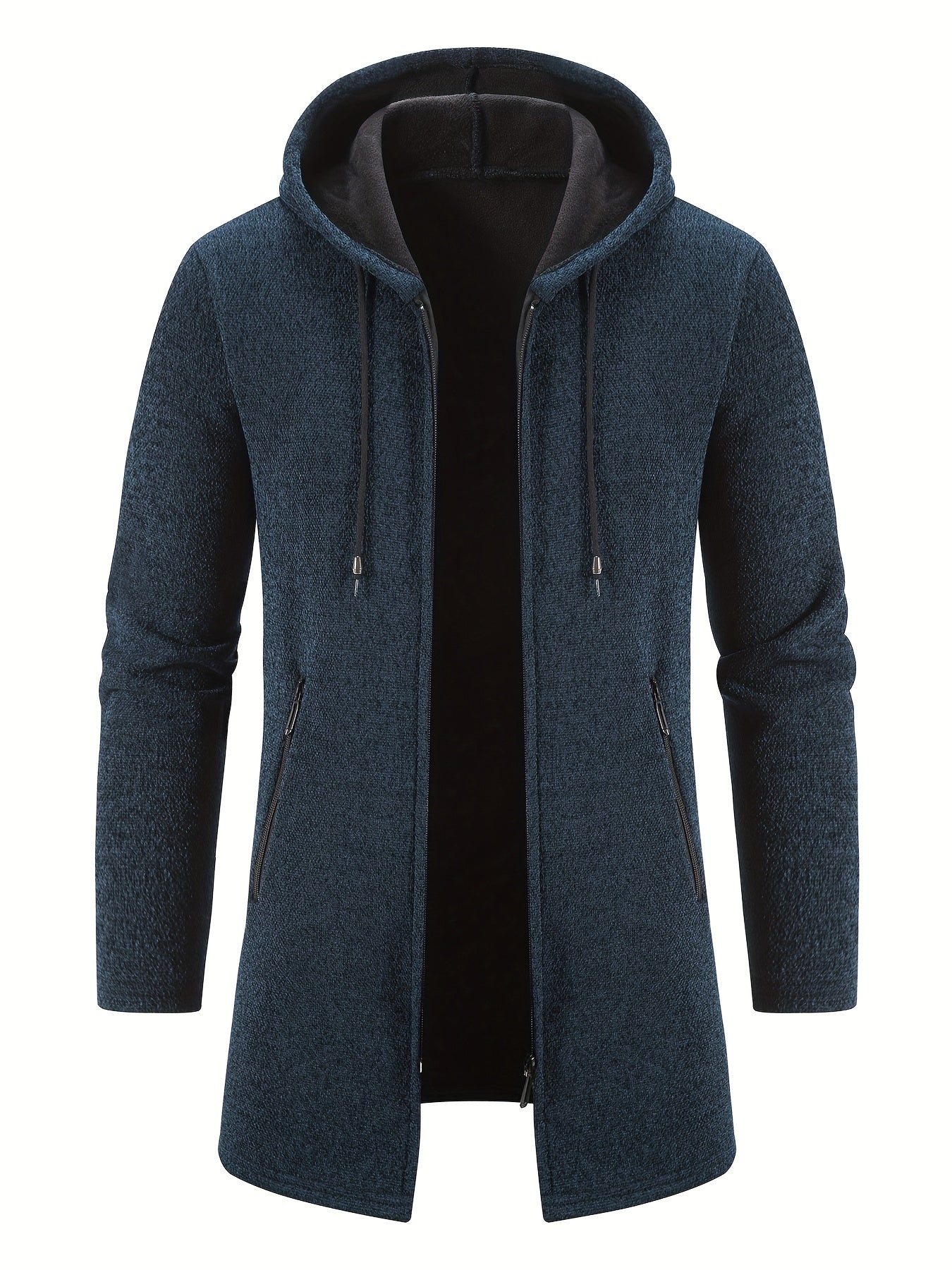 Men'S Fleece-Like Warmth Hooded Cardigan Jacket - Mid-Length Zipper Front Windbreaker Coat with Full-Zip Closure, Loose Fit Long Sleeve Winter Outerwear, Polyester Shell & Pockets for Casual & Semi-Formal Outfits (Autumn/Wint