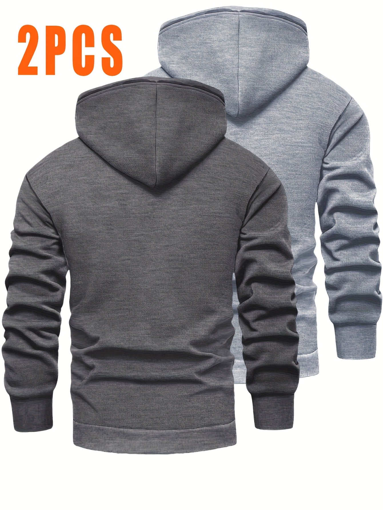2pcs Men'S Hooded Sweaters - Pullover Hoodies with Kangaroo Pocket, Machine Washable Loose Fit Casual & Formal Wear, Black & Grey/White Solid Color Layering Essentials for Autumn/Winter, Warm Full-Zip Hooded Sweater for Daily