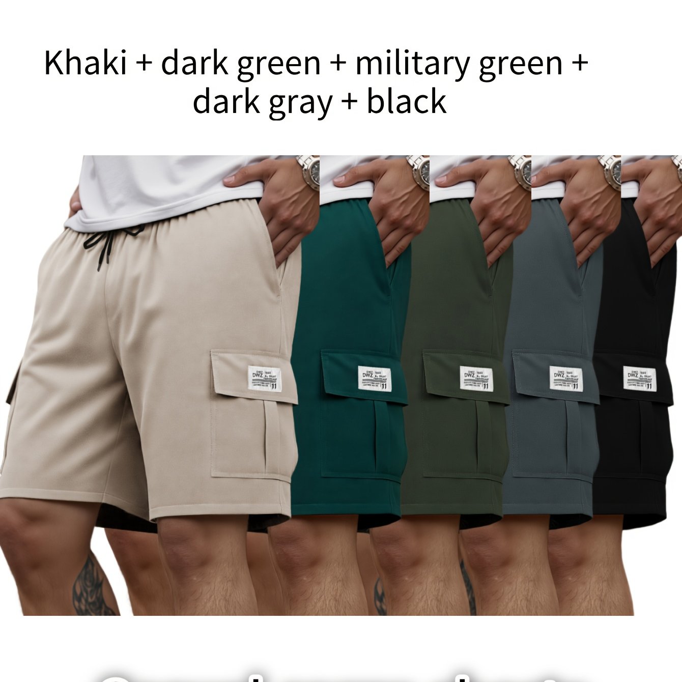 5pcs Set Of Men'S Shorts, Casual Loose-fitting Shorts, Summer Knee-length Pants, Trendy Straight-leg Casual Knee-length Shorts, Basketball Shorts, Summer Men'S Multi-pocket Waist Drawstring Adjustable Durable Casual Work Shor