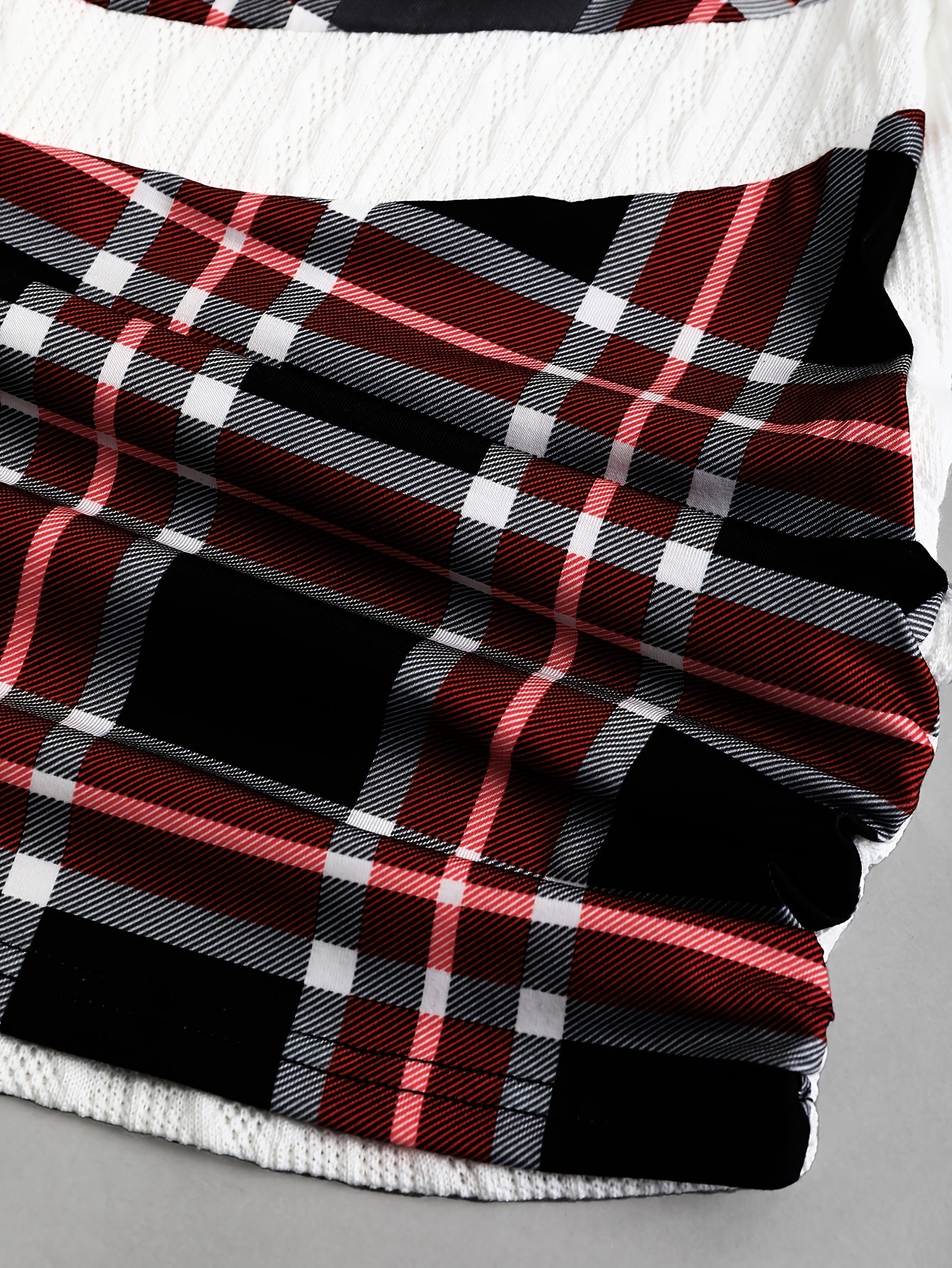 Plaid Texture Twill Patchwork Asymmetrical Collar Pleated Hooded Suit